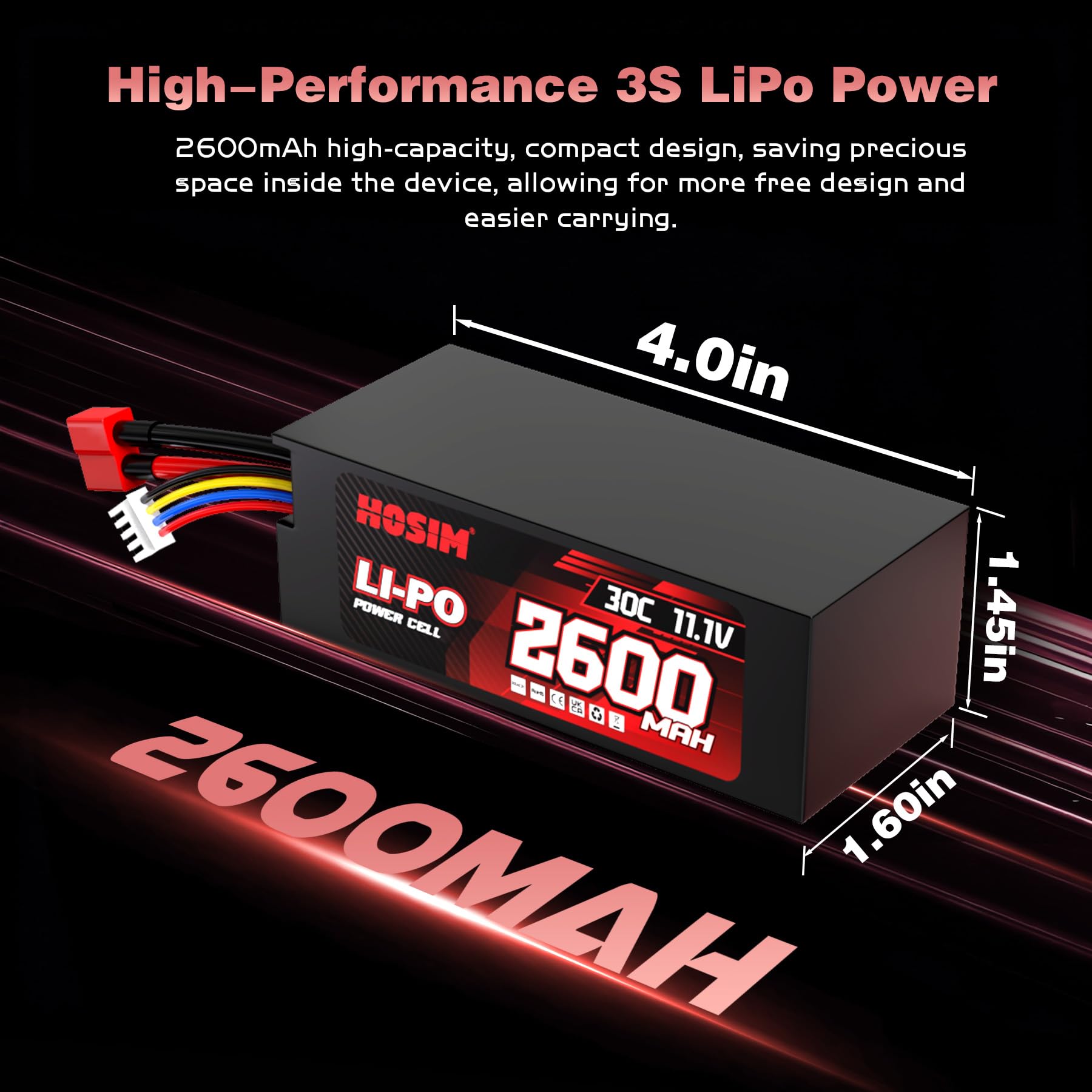 Amazon.com: Hosim 11.1V Lipo Battery 3S 2600mAh 30C Batteries M13