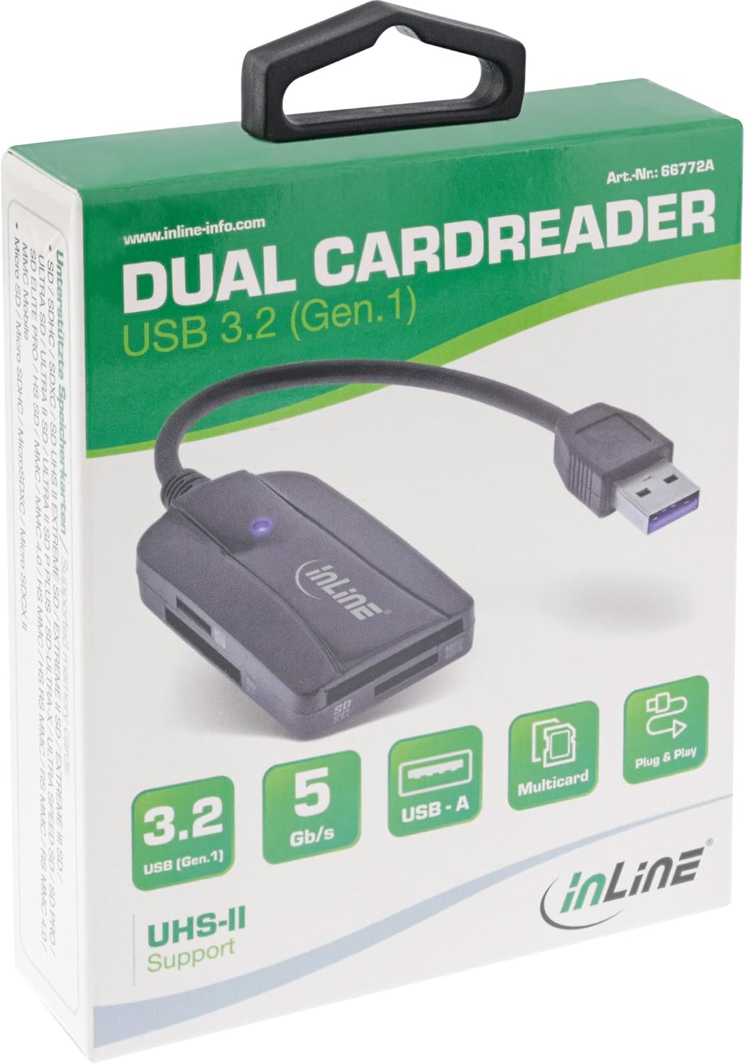 InLine 66772A Card Reader USB 3.1 USB-A for SD/SDHC/SDXC, microSD, UHS-II Compatible