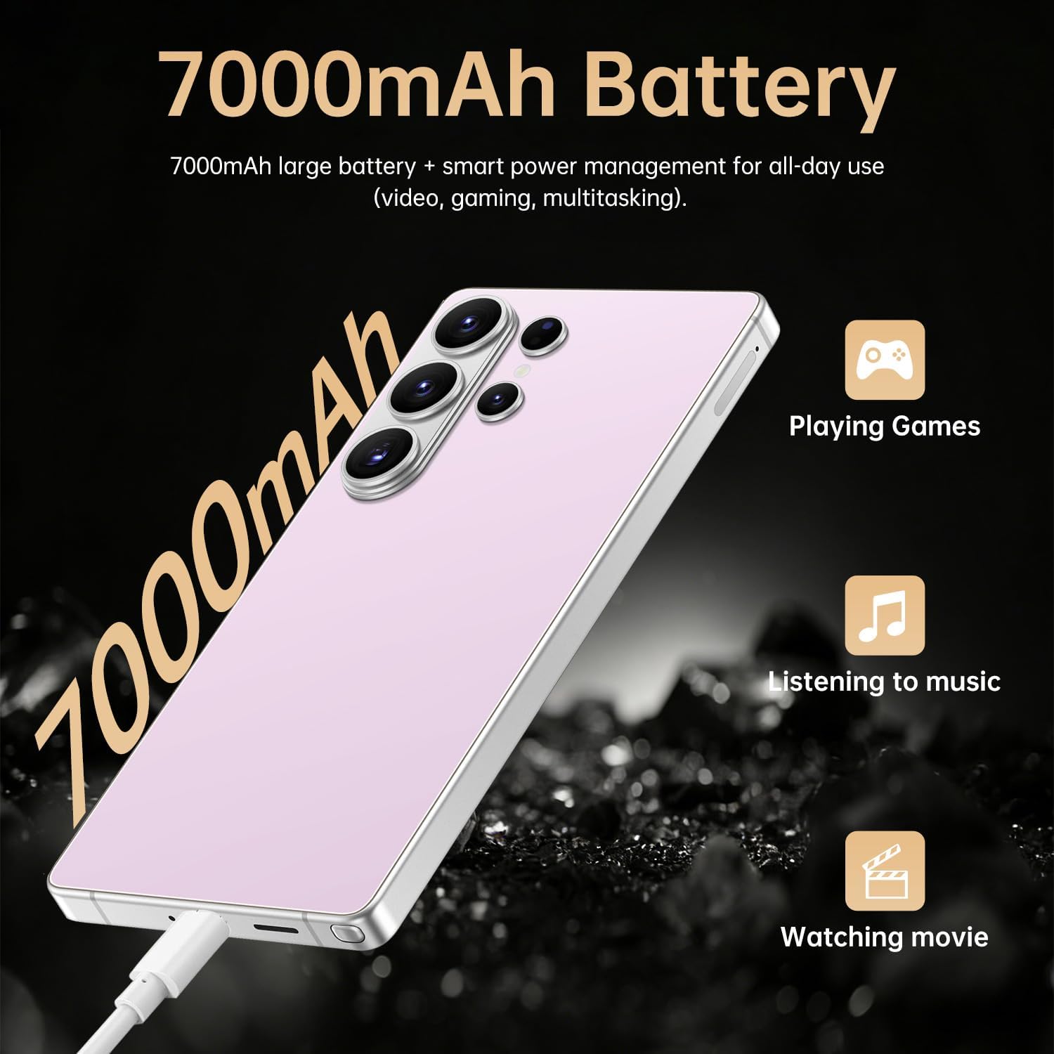 I26 Ultra Unlocked Cell Phone, 6.99” Infinity Edge Display, Android 15, 16GB RAM/1TB ROM, 7000mAh Long-Life Battery, Dual SIM 5G, Smart Stylus Pen, Face Unlock (Pink)