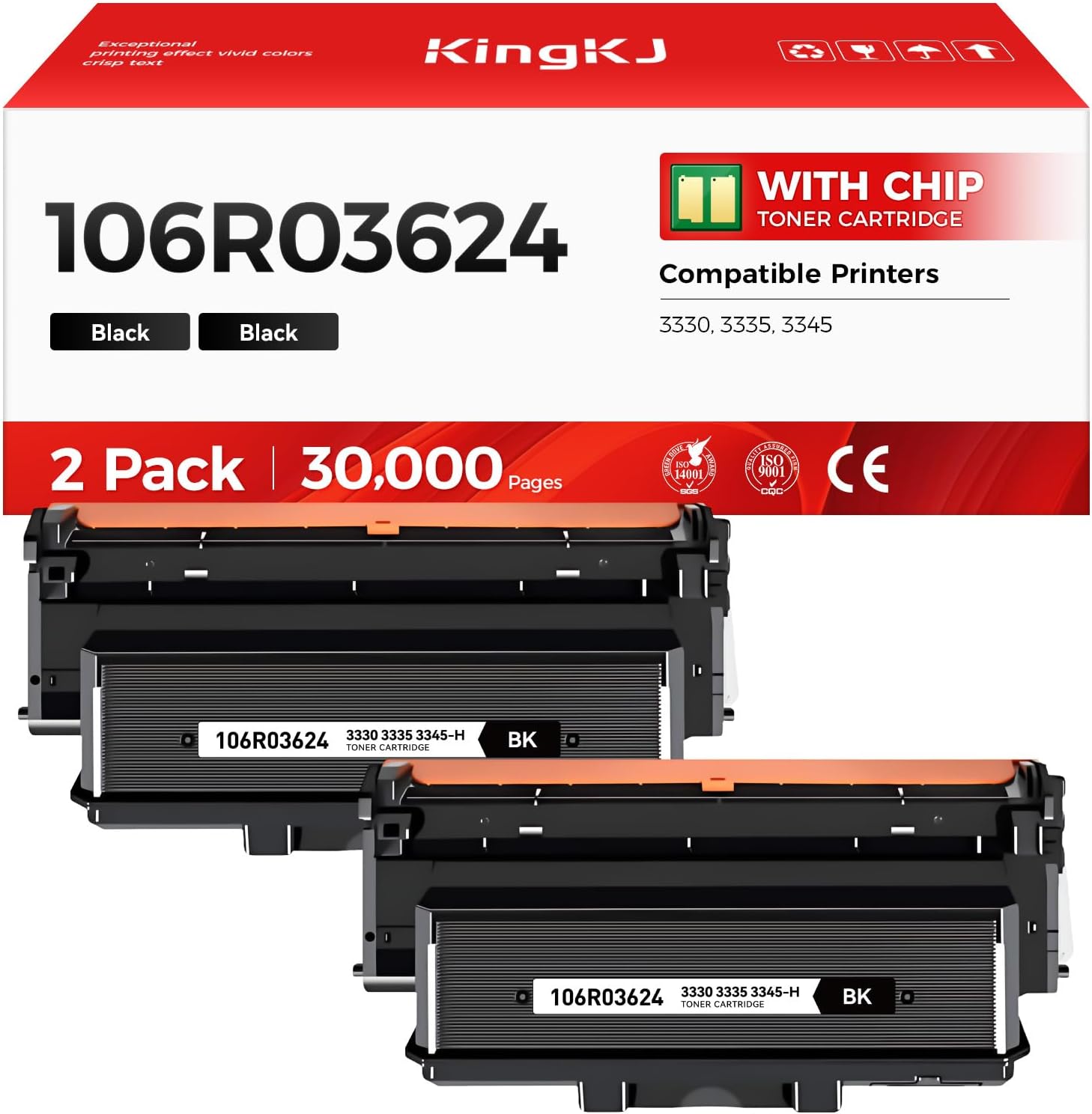 106R03624 High-Yield Toner Cartridge 3330 3335 3345 Black 2-Pack with New chip Replacement for Xerox 106R03620 106R03622 106R03624 Toner Compatible with 3330DNI 3335DNI 3345DNI Printer Ink All-in-One