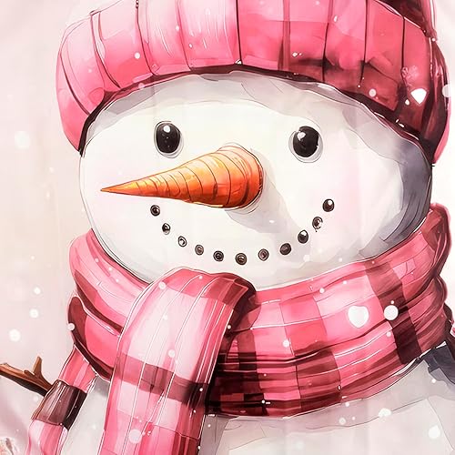 Miniatura 5 de LB Cortina de ducha de Feliz Navidad, bola de Navidad rosa, bonita cortina de ducha de muñeco de nieve, juego de cortina de ducha de invierno blanco
