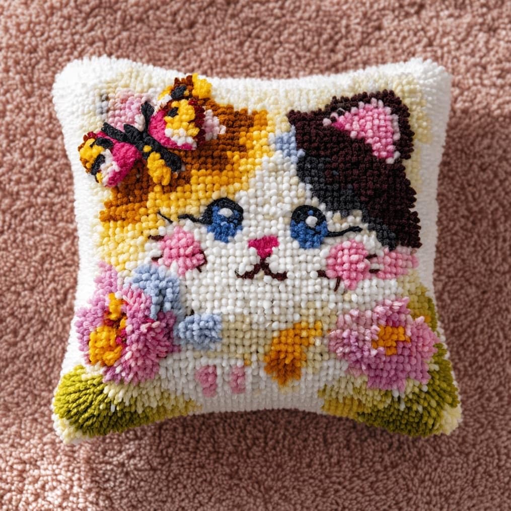 AxiangziK Latch Hook Cushion Kits for Beginners,Cats and Butterflies