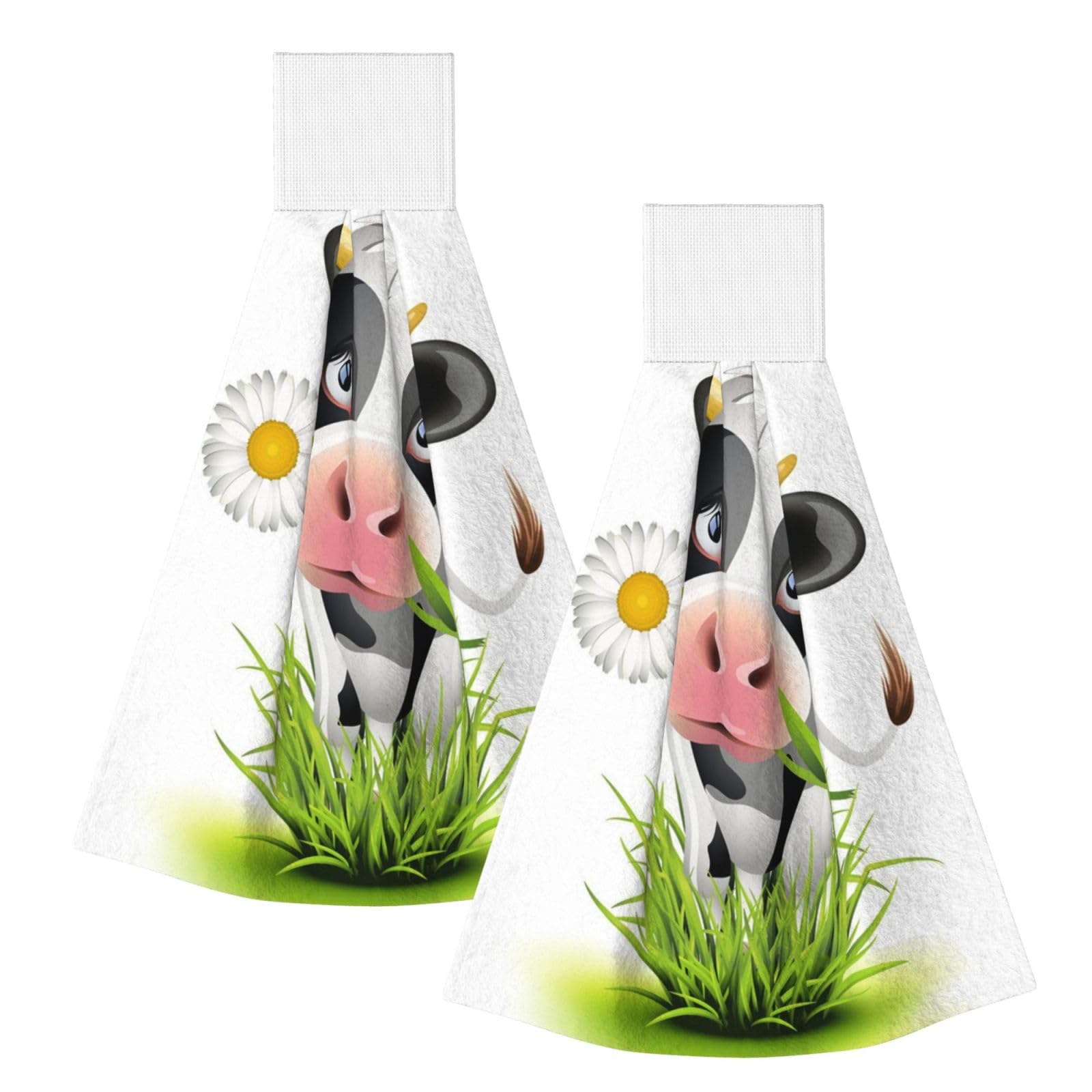 DOPKLNA Cute Cow, 2 Pcs Hanging Coral Fiber Hand Towels for Bathroom, Absorbent Kitchen Towels