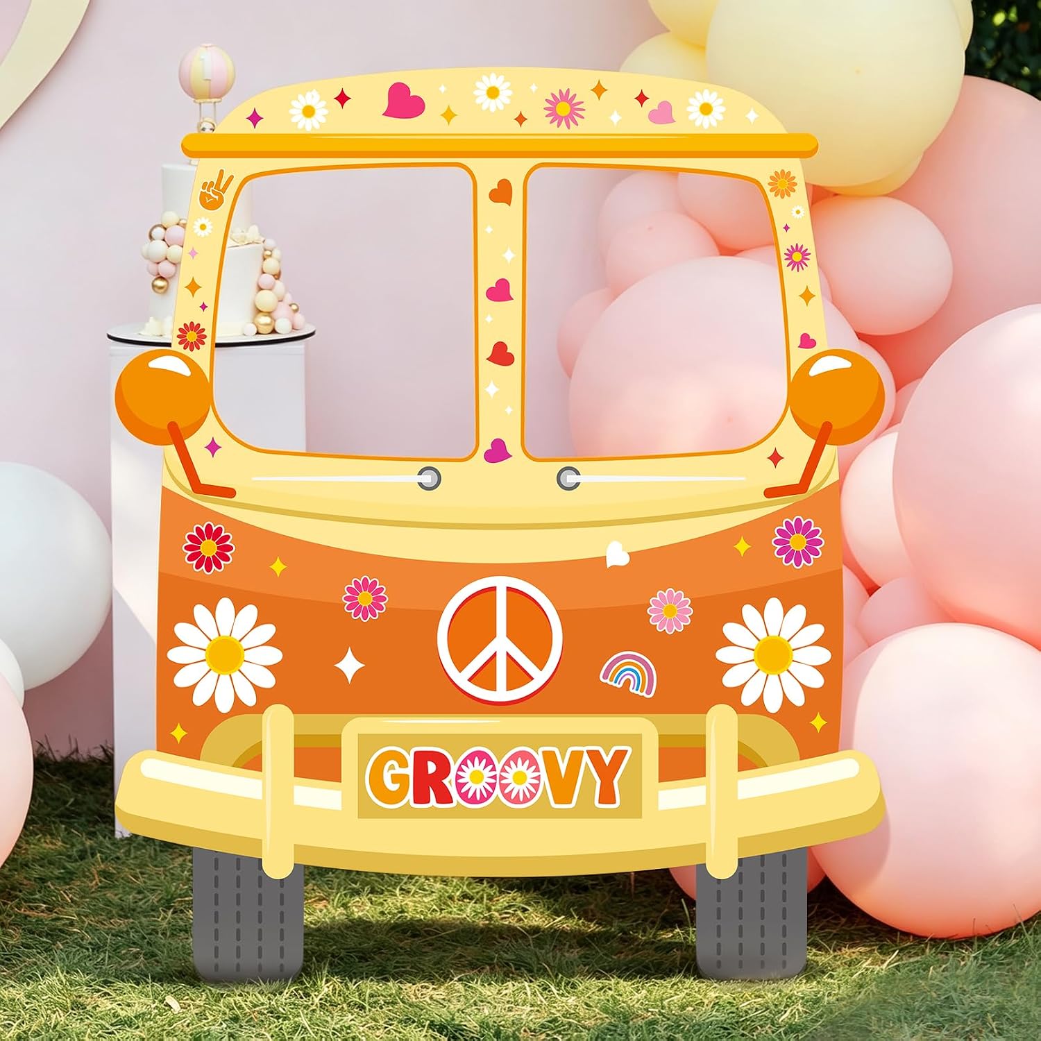 Hippie Bus Cardboard Cutout Large Groovy Party Decor 1960s Hippie Selfie Frame Backdrop Background 60s 70s Retro Bus Photo Booth Prop 47.2 x 39.4 Inch Cardboard Cutout Stand Up for Birthday