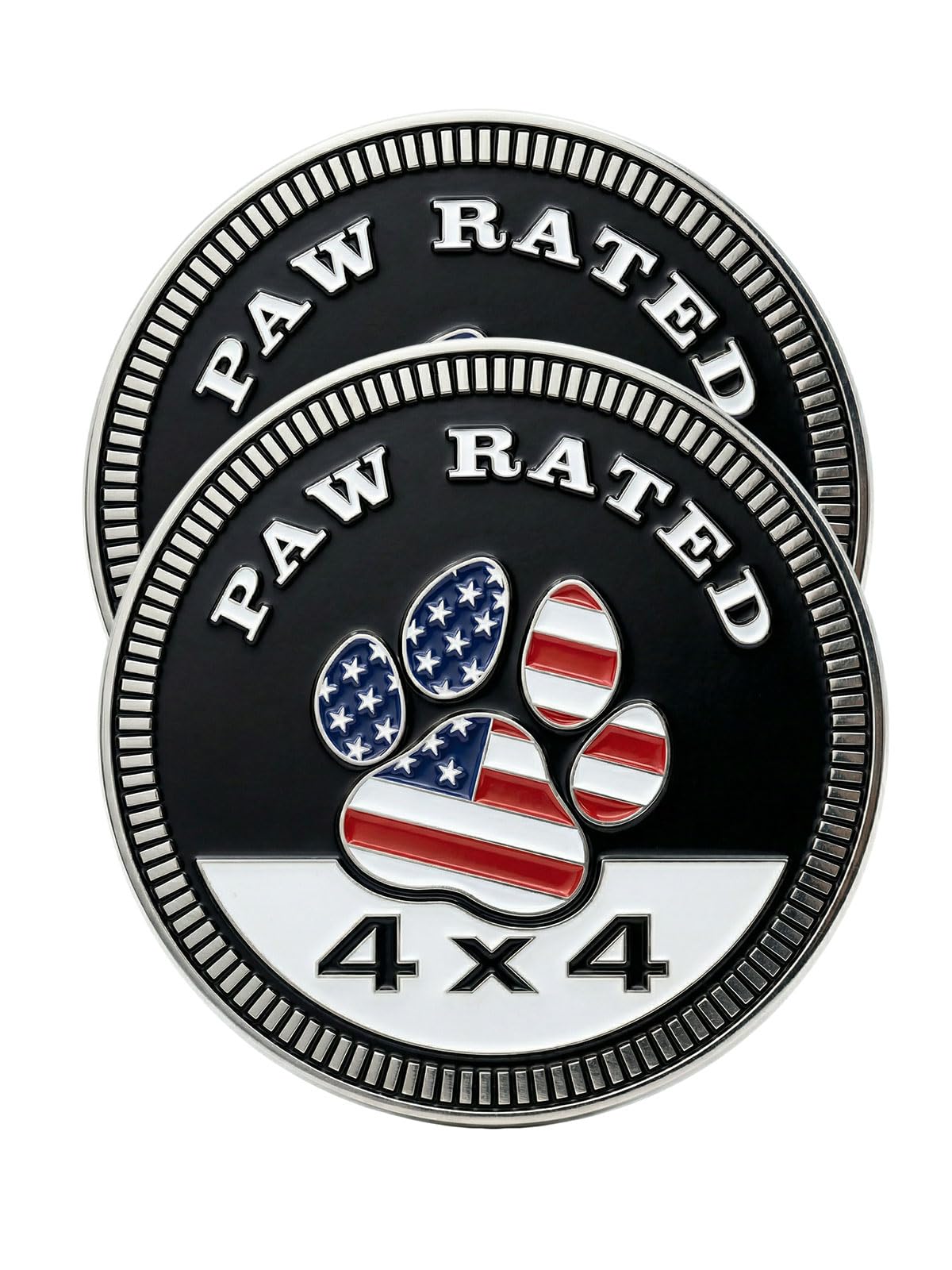 2 PCS American Flag Paw Badge Rated Car Emblem, 4 x 4 Metal Automotive Badge, 3D Round Metal Car Badges Emblems, Car Badge Decals Stickers Compatible with Jeep Wrangler Vehicles Trucks SU(Dog Rated-B)