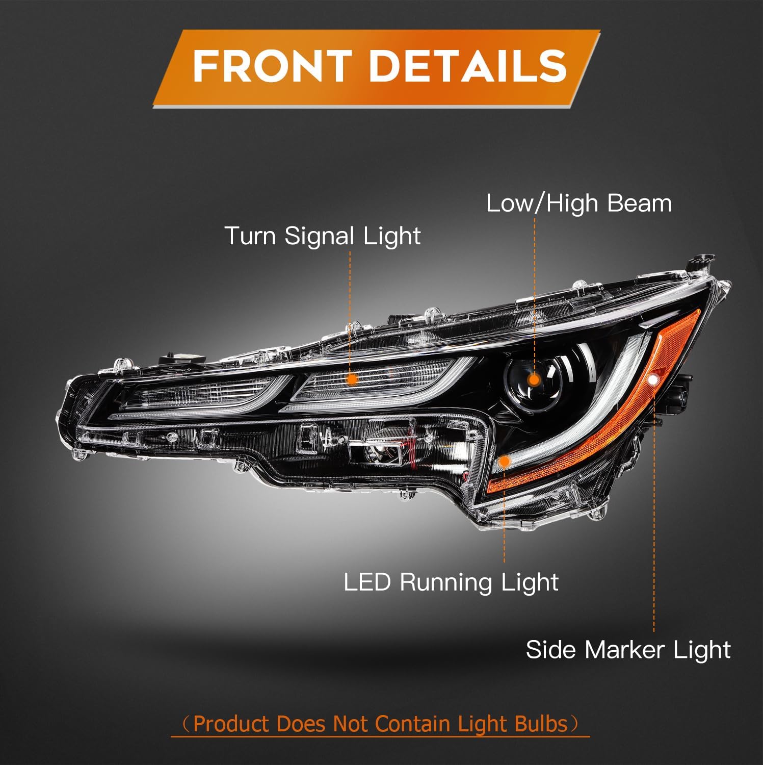 Headlight Assembly Fit 2020-2022 for Toyota COROLLA LE Black Housing Amber Reflector Driver and Passenger Side 81110-02S50 81150-02S50