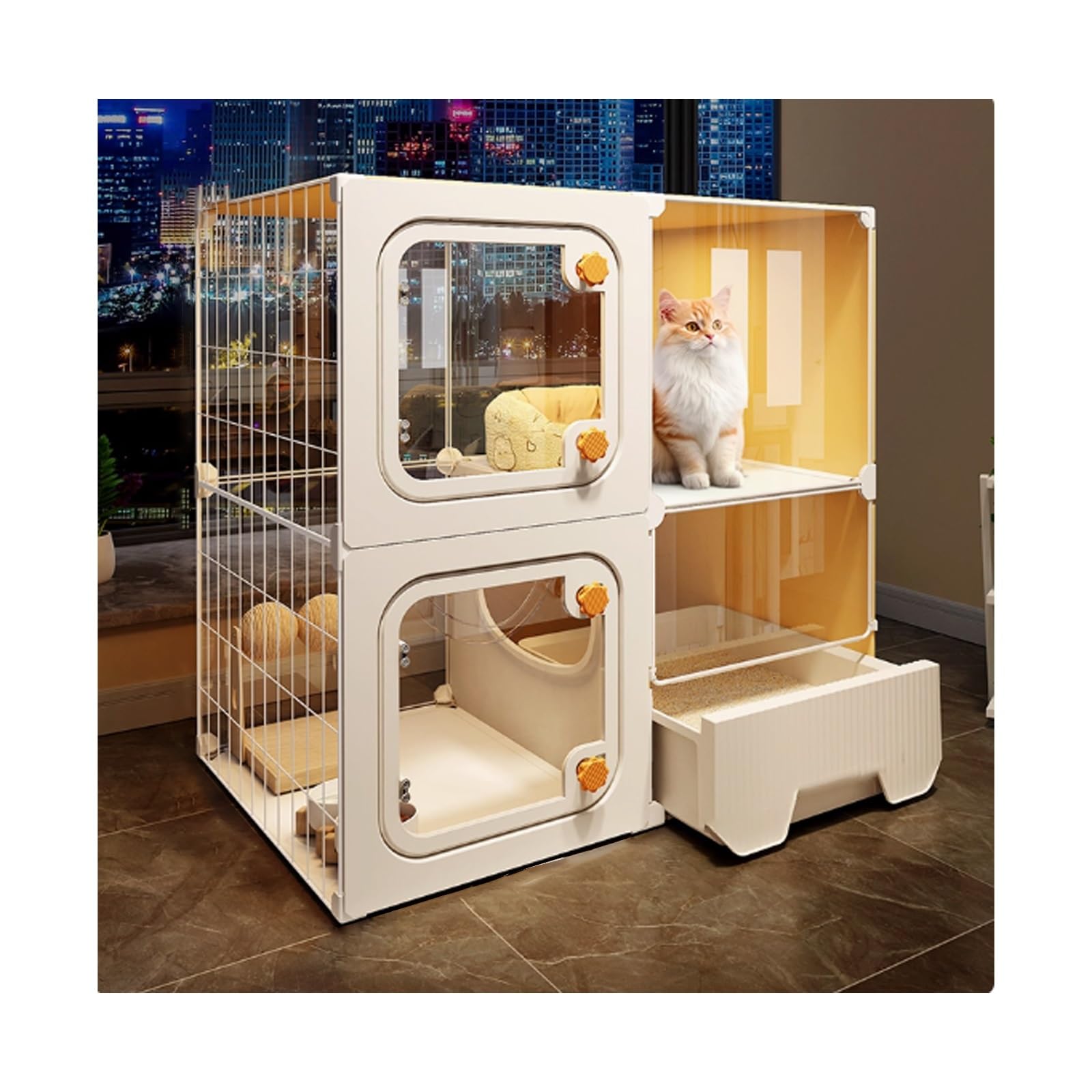 Cat Cage with Integrated Litter Box, Spacious and Safe Indoor Enclosure for Comfortable DIY Cat House