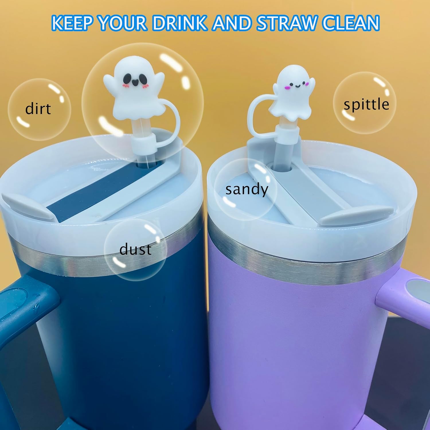 6pcs Halloween Straw Cover Cap For Stanley Cute Ghost Silicone Straw Toppers10mm 0.4in Dust-Proof Reusable Straws Cap for Halloween Gifts - Image 4