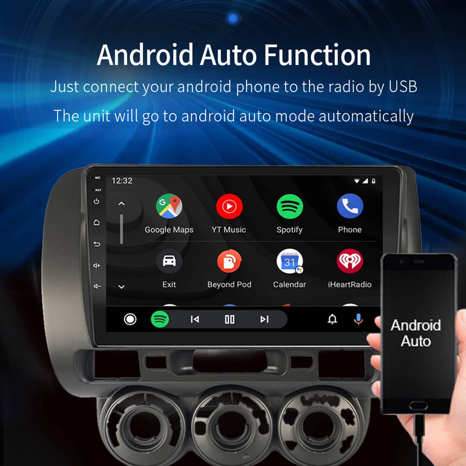 EZoneTronics Carplay Radio Android Radio de Coche para Honda Fit 2004-2007 / Honda Jazz 2001-2006 con Pantalla táctil de 9 Pulgadas de Navegación GPS Bluetooth USB WiFi SWC FM/RDS 2G RAM + 32G ROM