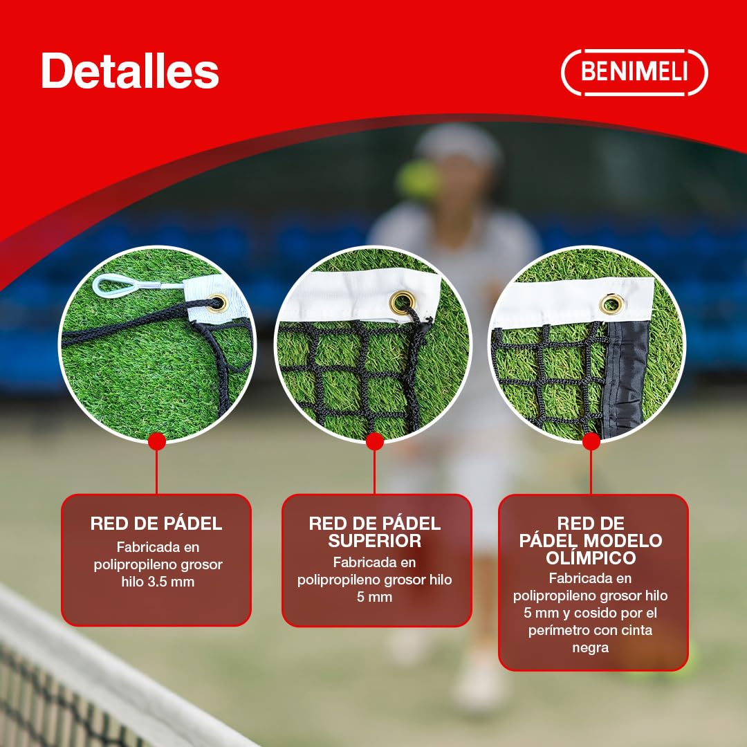Red Padel Profesional - Red Deportiva de Polipropileno con Cable de Acero - Accesorios Padel para Entrenadores y Jugadores - Resistente y Homologada 10x0,92 m