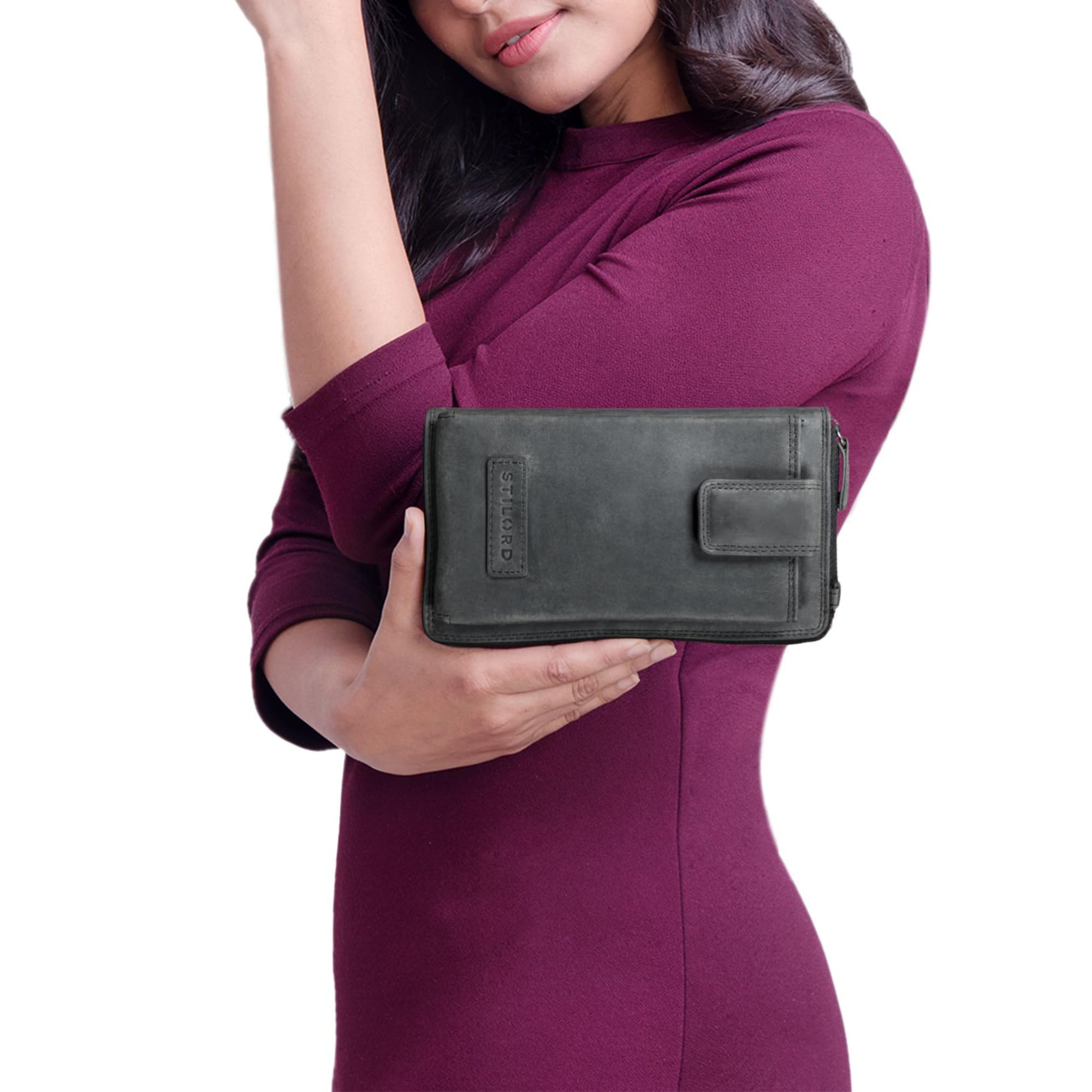 STILORD 'Nelly' Bolso de Telefono Movil Mujer de Cuero Bolso Bandolera Crossbody Pequeño Monedero de Cartera Cruzada Estilo Vintage de Piel Auténtica