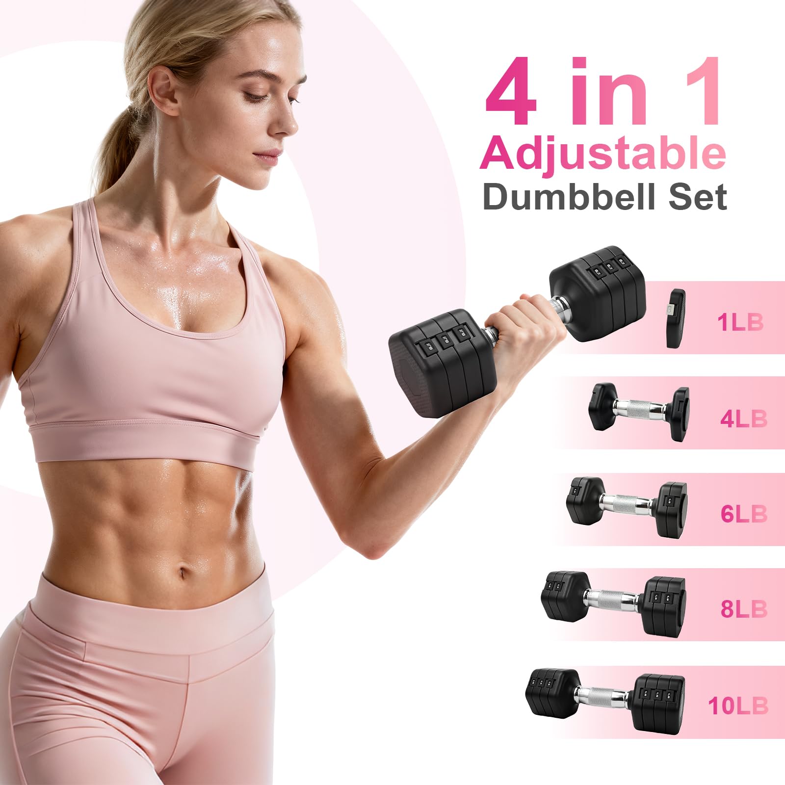 Verstellbares Hantel-Set, 9 kg, 4-in-1, freie Gewichte, Kurzhantel-Set, 1,8 kg, 2,7 kg, 3,6 kg, 4,5 kg, mit rutschfestem Metallgriff, Schnellwechsel, für Damen/Herren, Kurzhantel-Set für