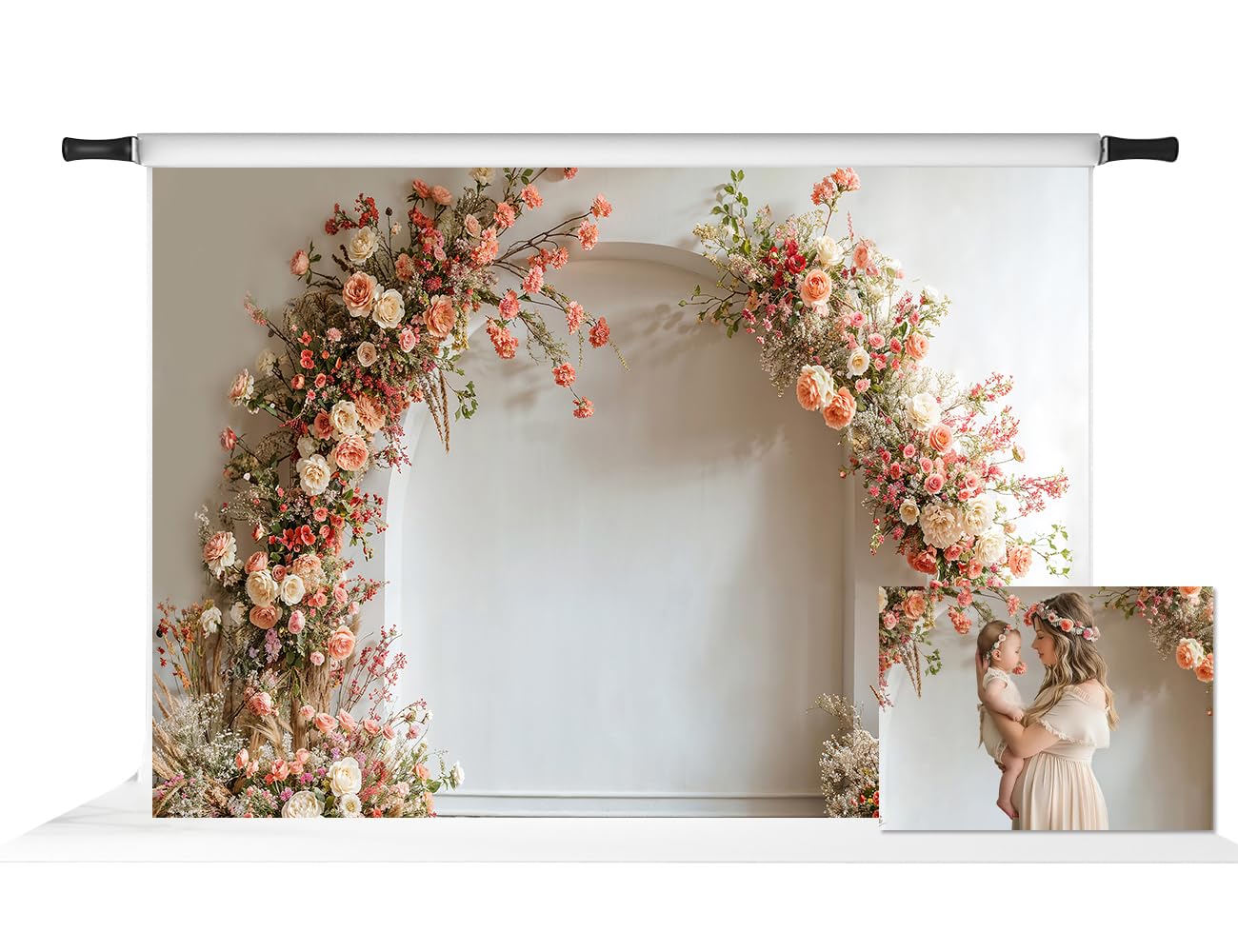 Kate Spring Flowers Arch Wall Backdrop for Wedding White Arched Wall Pregnant Photography Background Props 7x5ft