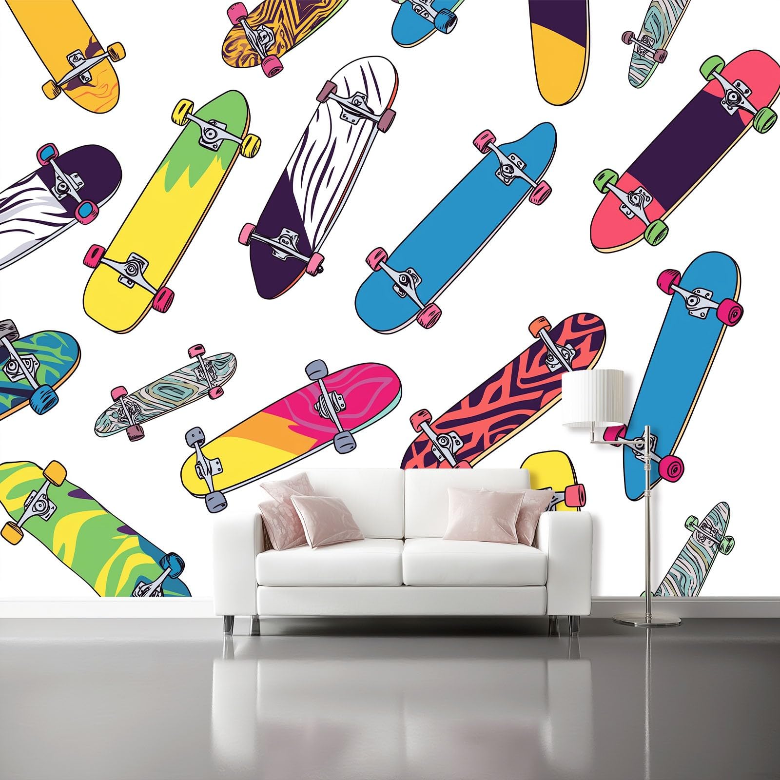 Tapeta 300 x 210 cm, kreskówkowy wzór deskorolki, dekoracja z włókniny do pokoju dziecięcego i ściany TV, kolorowa