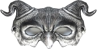 Alodidae Devil Mask Demon Costume Accessories for Men Adults | Half Face Scary Ghost Masks, Ram Horn, Mens Halloween Party Masquerade Cosplay Costumes