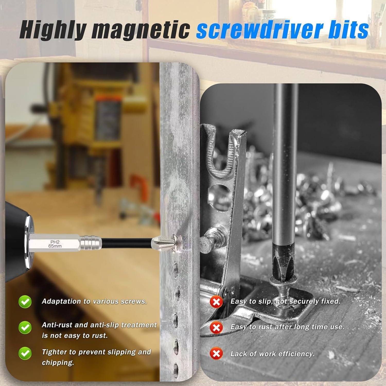 12Pcs High Magnetic Screwdriver Drill Bit Set, K5 Impact Resistant Non Slip Bit, Anti-Slip Magnetic Electric Screwdriver Set, 25 50 65 70 90 150mm Strong Magnetic Durability Screwdriver Drill Bit Set