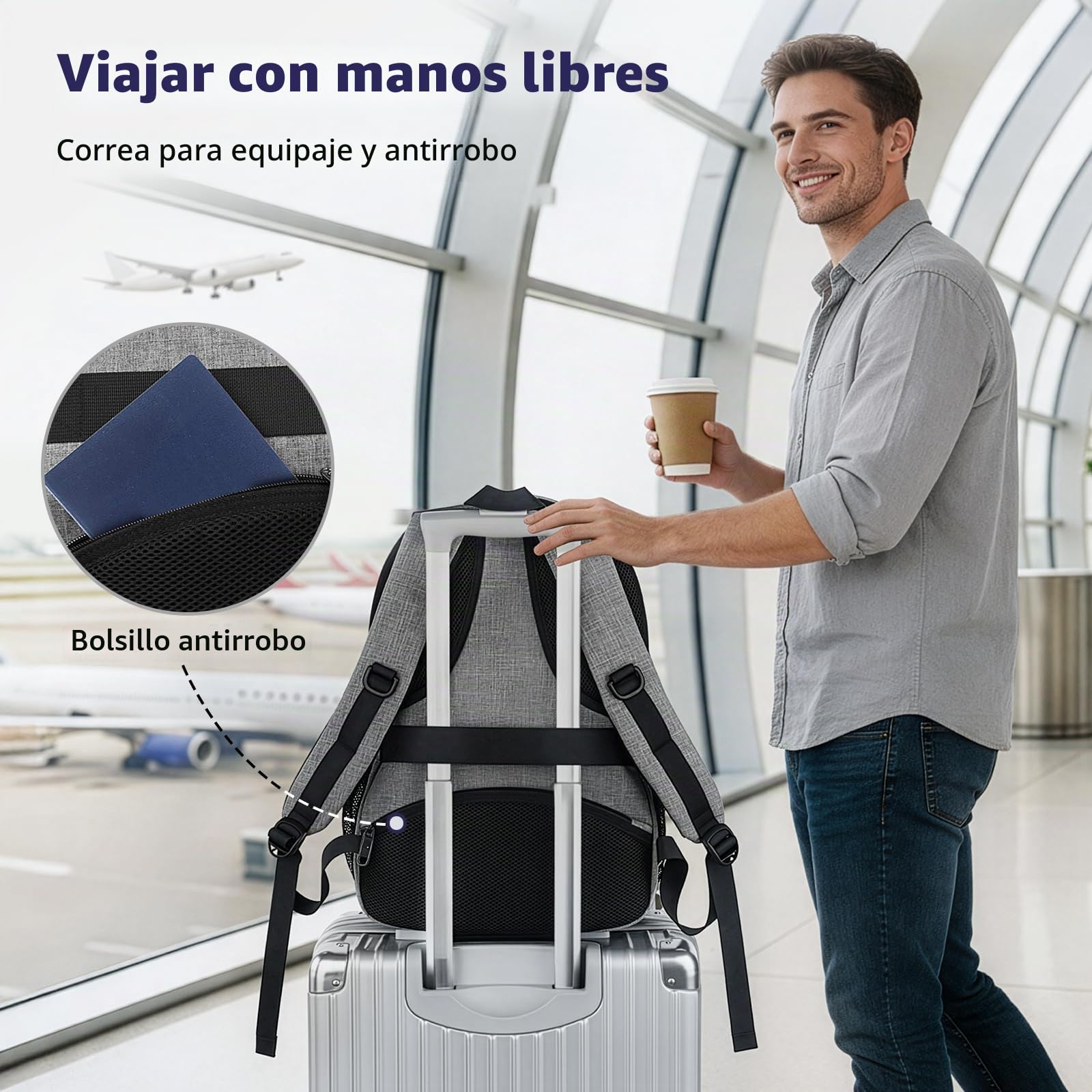 MATEIN Mochila Portátil 17 Pulgadas, Grande Hombre Mochila Impermeable Trabajo Viaje Mochilas para Portatil, Escolares Colegio Antirrobo TSA Backpack para Adolescente Mujer, Gris