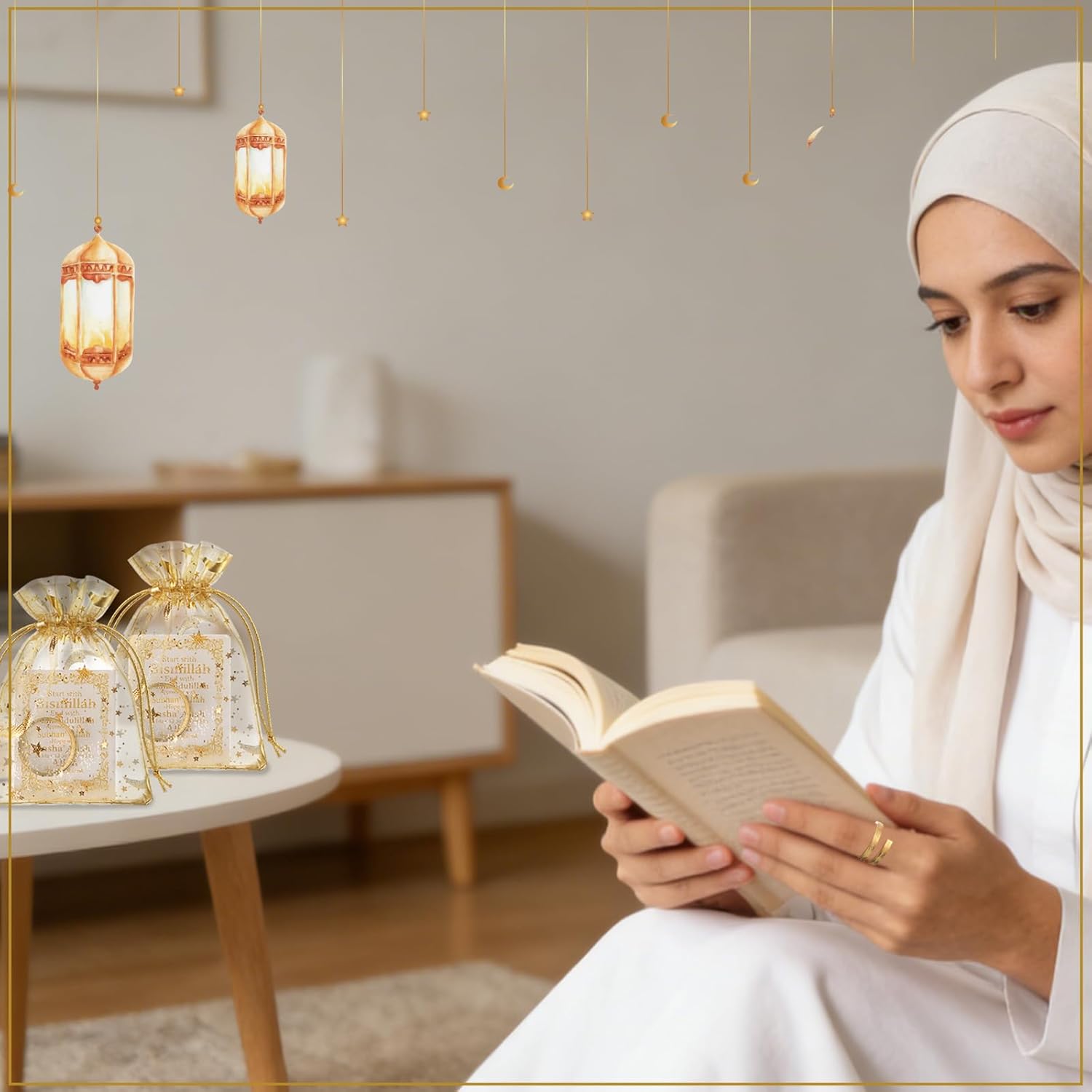 24 Sets Eid Al Adha Ayatul Kursi Rings Bulk for Women Men Islamic Ramadan Gifts Eid Mubarak Rings Islamic Muslim Jewelry Allah Open Ring Gift Arabic Ring with Card Bag for Islam Party Favor - Image 5