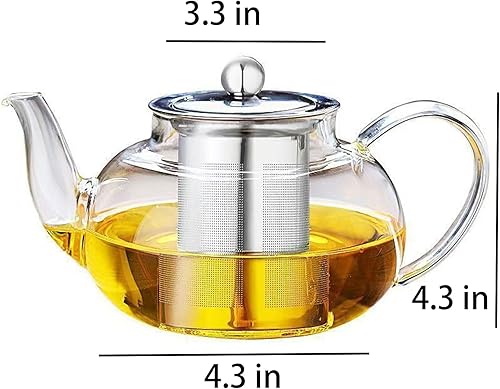 Miniatura 6 de Tetera de vidrio con infusor de vidrio transparente, tetera de 33.8 fl oz para estufa, té suelto, tetera de regalo