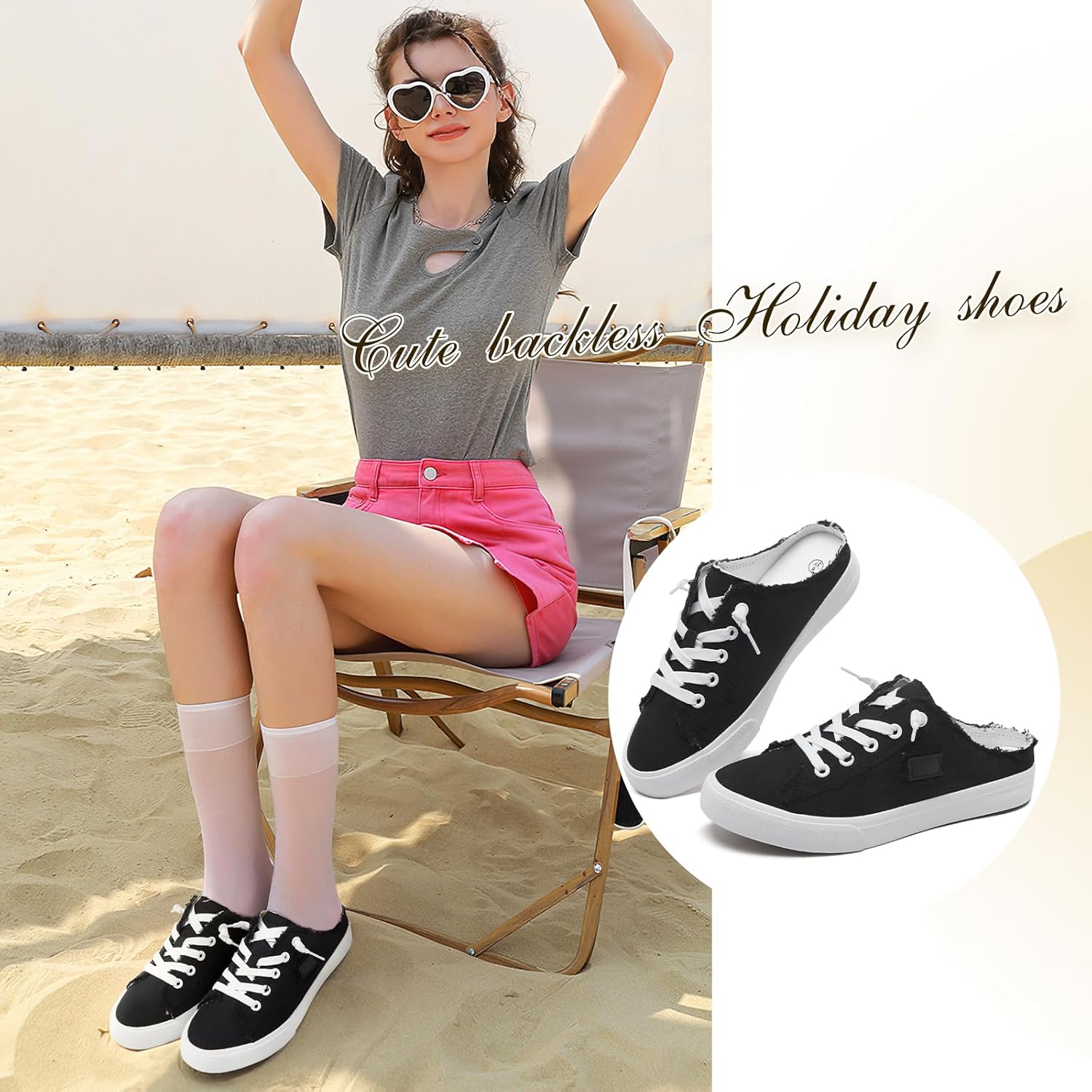 BENPAO Women's Slip on Sneakers Canvas Slip ons Shoes Fashion Comfortable Mules Womens Non Slip Loafers Casual Backless Shoes - Image 6