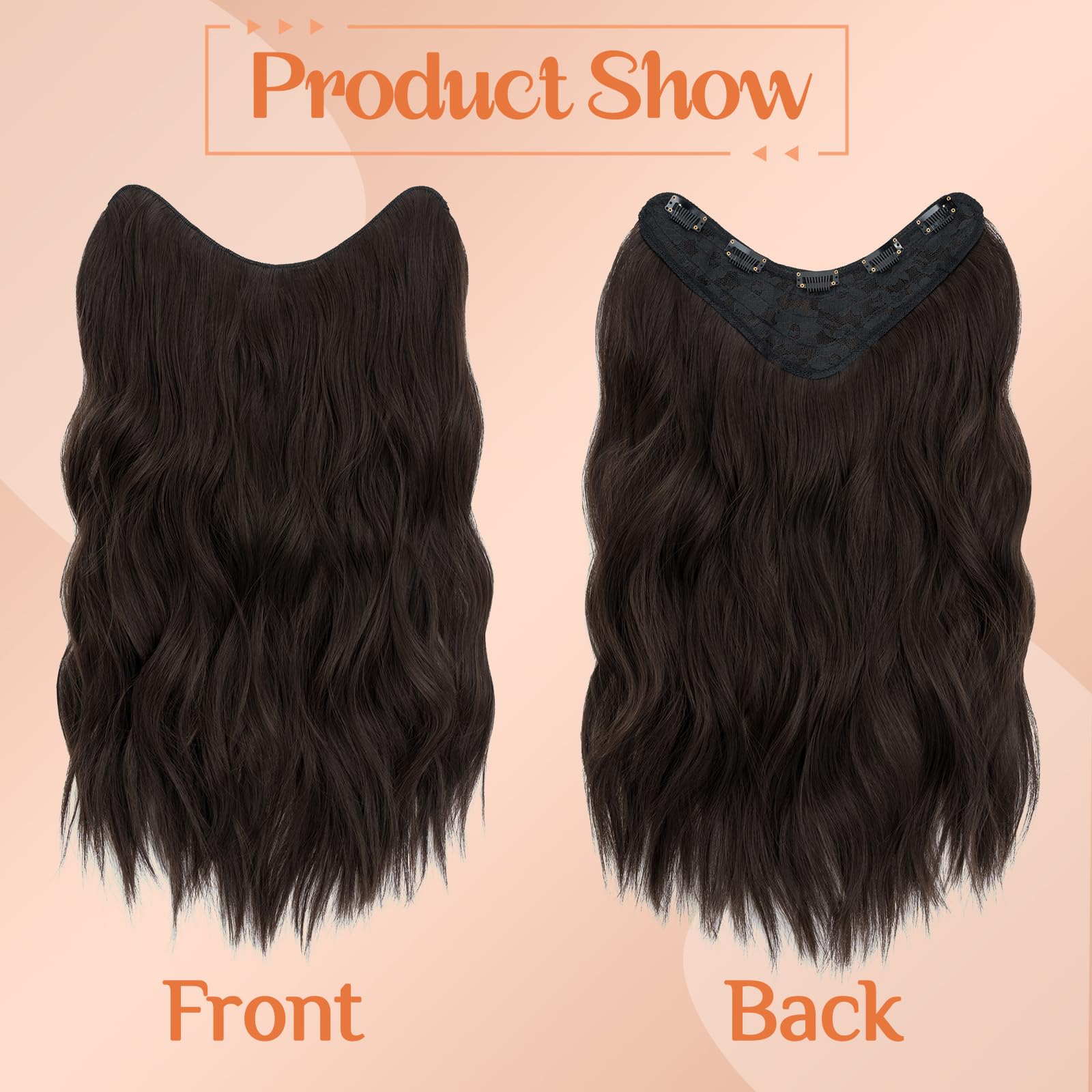 Benehair 18 Inch Clip in Hair Extensions Long Curly Wave Clips in One Piece 5 Clips Extensions Synthetic Fiber Full Head Natural Looking Hair Piece for Women(Dark Brown - Image 2