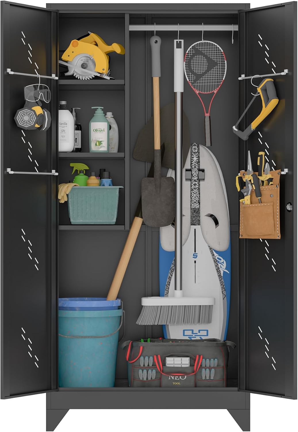 Metal Garage Storage Cabinet for Home,Storage with Doors and Shelves,61" Locking Tool for Office,Garage,Gym,School(61" Home Office Cabinet)