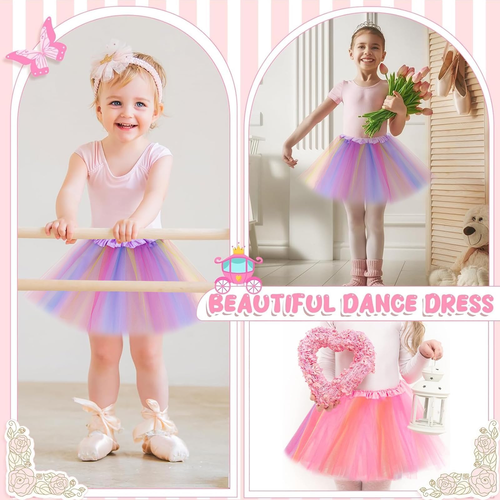 Falda de Tutú para Niñas, 2 Piezas, Vestido Corto de Baile Colorido Princesa