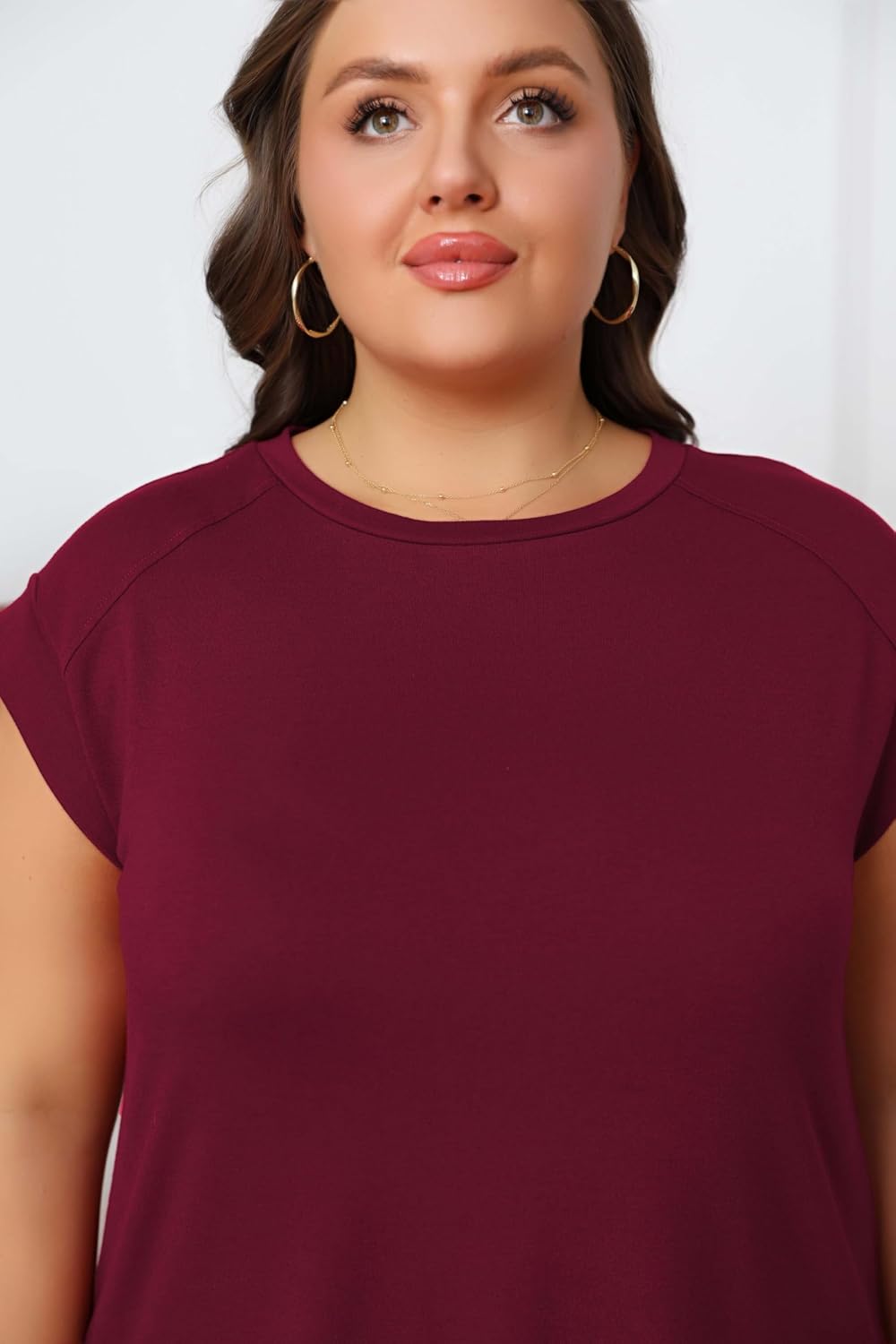 Women‘s Plus Size Summer Tops Crew Neck Casual Cap Sleeve Loose Fit Basic T Shirts for Curvy Women - Image 5