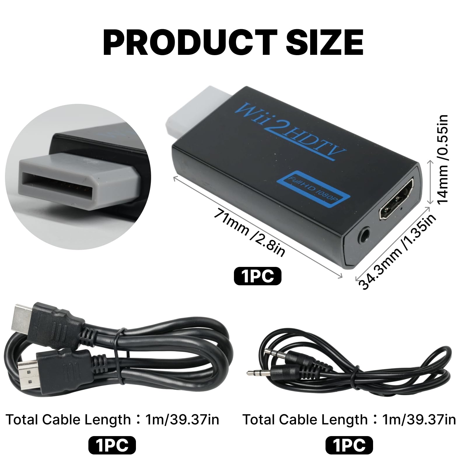 Adaptateur Wii HDMI, Adaptateur Peritel HDMI avec Câble HDMI de 1 m et Câble Audio 3,5 mm de 1 m, Convertisseur 1080p Compatible avec Tous les Modes d'Affichage pour Console Wii, Projecteur, TV - 3