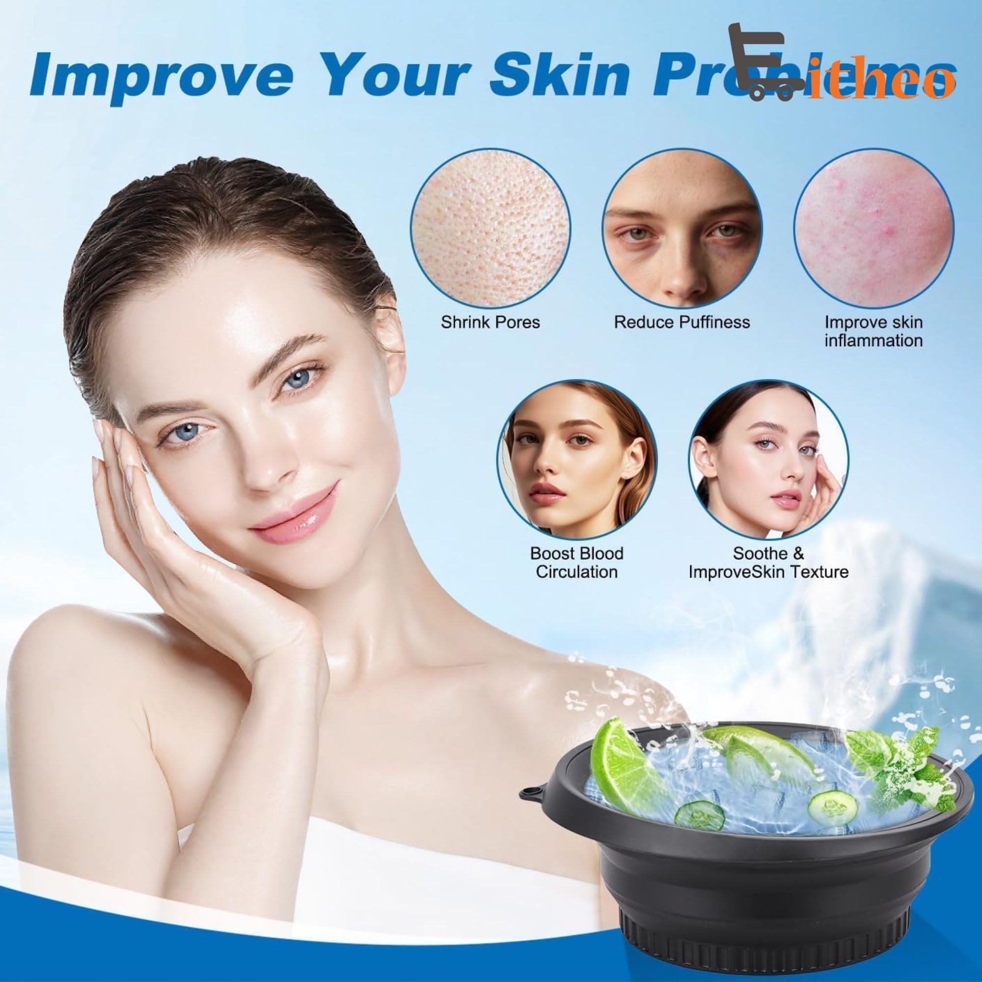 Eitheo Silicone Face Bowl for Ice with Built-In Ice Tray | Collapsible Ice Facial Bowl for Face Ice Bath | Portable Foldable BPA-Free Facial Ice Plunge Tub for Home Skincare | Ice Water Facial Bowl for Men & Women (Black) 4