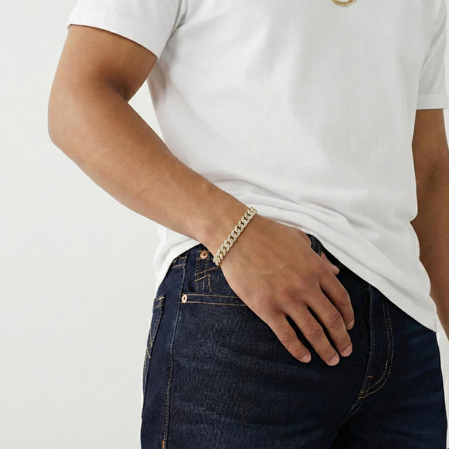 True Religion Crystal Set 10mm Wide 8 Inch Cuban Chain Bracelet for Men - Image 2