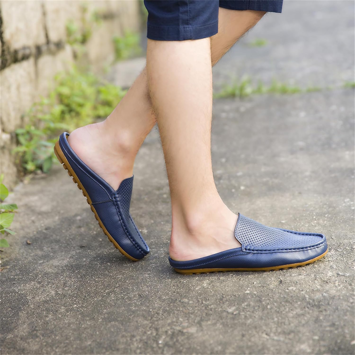 Men's Hollow Leather Slip On Mules Clog Slippers Casual Round Toe Backless Flat Loafers Dress Shoes for Walking Wedding - Image 7