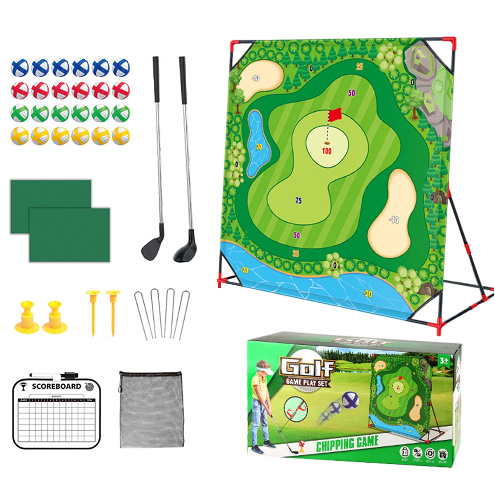Golf Da Giardino Tappetino da Allenamento Interattivo da 137x137 Centimetri | Set Con 24 Palline e Supporto per Colpi Precisi Per Adulti Pratica in Giardino Sport da Cortile Casa Famiglia Festa