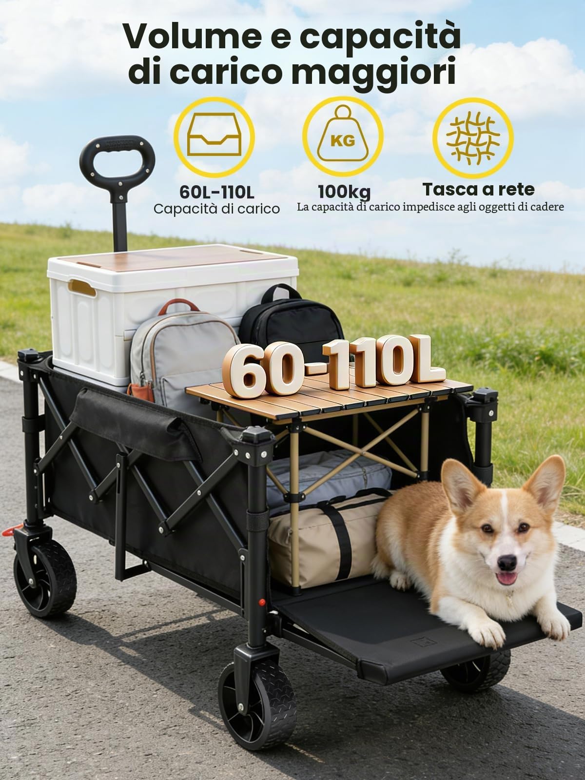 YEAUPE PRO Carrello Spiaggia, Carrello Pieghevole con Ruote 60-110L