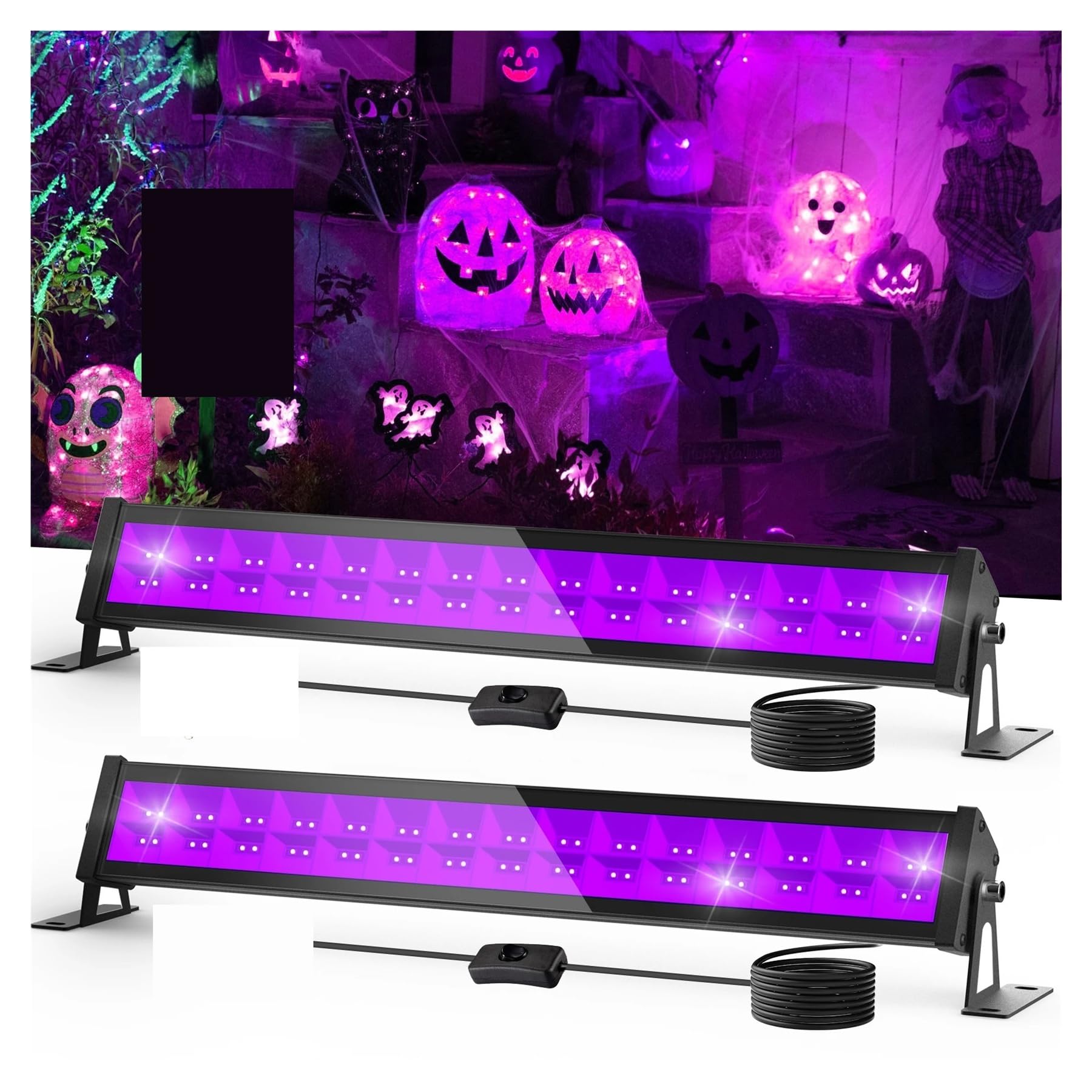 1/2 piezas 60 LED 400-405 nm LED UV reflector LED discoteca fiesta escenario luz negra impermeable Resina fotosensible solidificada(Black_2pcs)