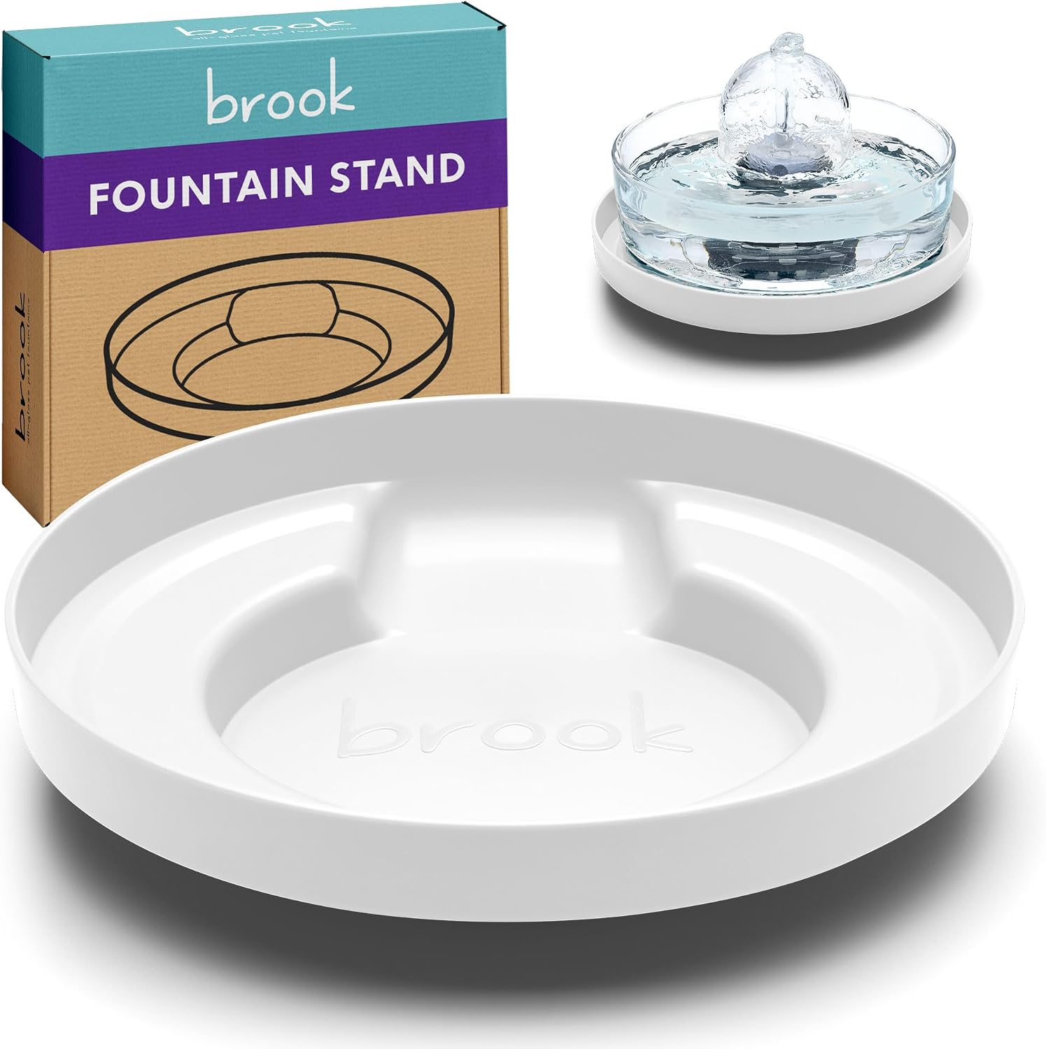 Brook Fountain Stand – Carry Tray for Glass Cat & Dog Fountains, White | Floating Base for Brook glass pet water fountains – functional tray raises the bowl, easy lift & carry, collects condensation