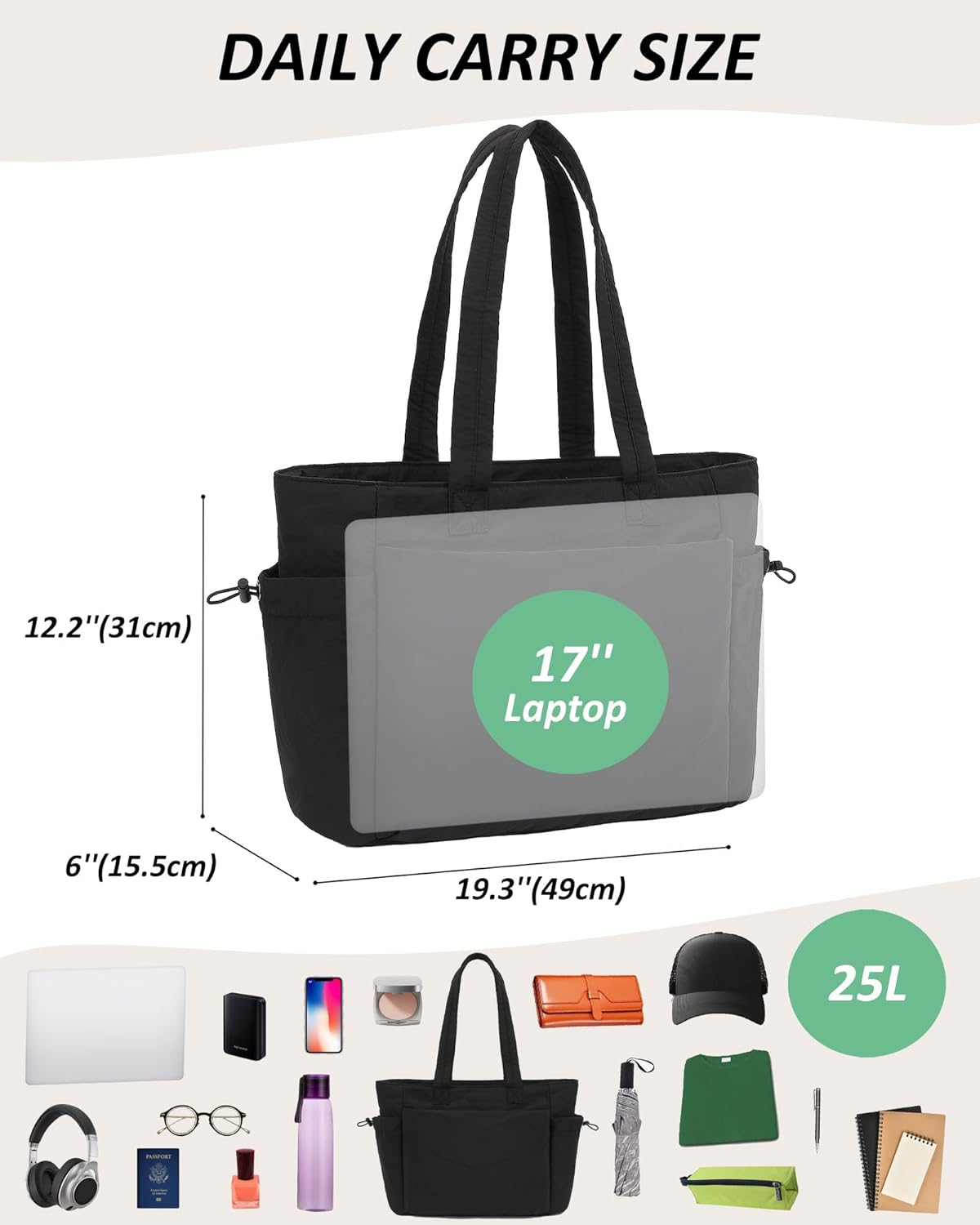 TANTOMI Puffer Tote Bag for Women with Zipper, Black Qulited Shoulder Bag Lightweight Handbags for Work Travel School Gym - Image 3