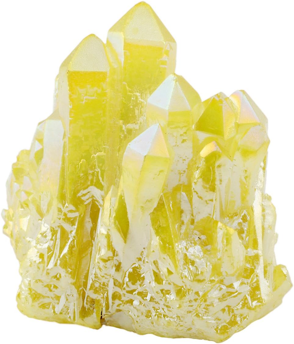Nupuyai Titanium Coated Rock Quartz Crystal Cluster Drusy Geode for Healing Reiki Energy Irregular Rough Gemstone for Home Decor Yellow
