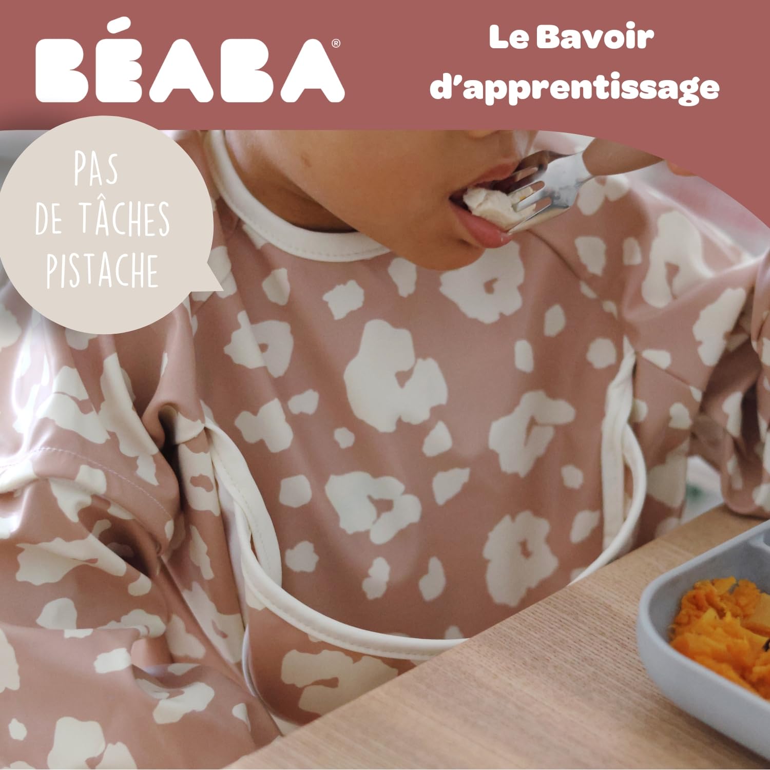 BÉABA, Baby bib, Nursery bib, Waterproof, Detachable Long Sleeves, Collection Pocket, Easy to Clean, Evolutive, Savannah Bloom - Image 2