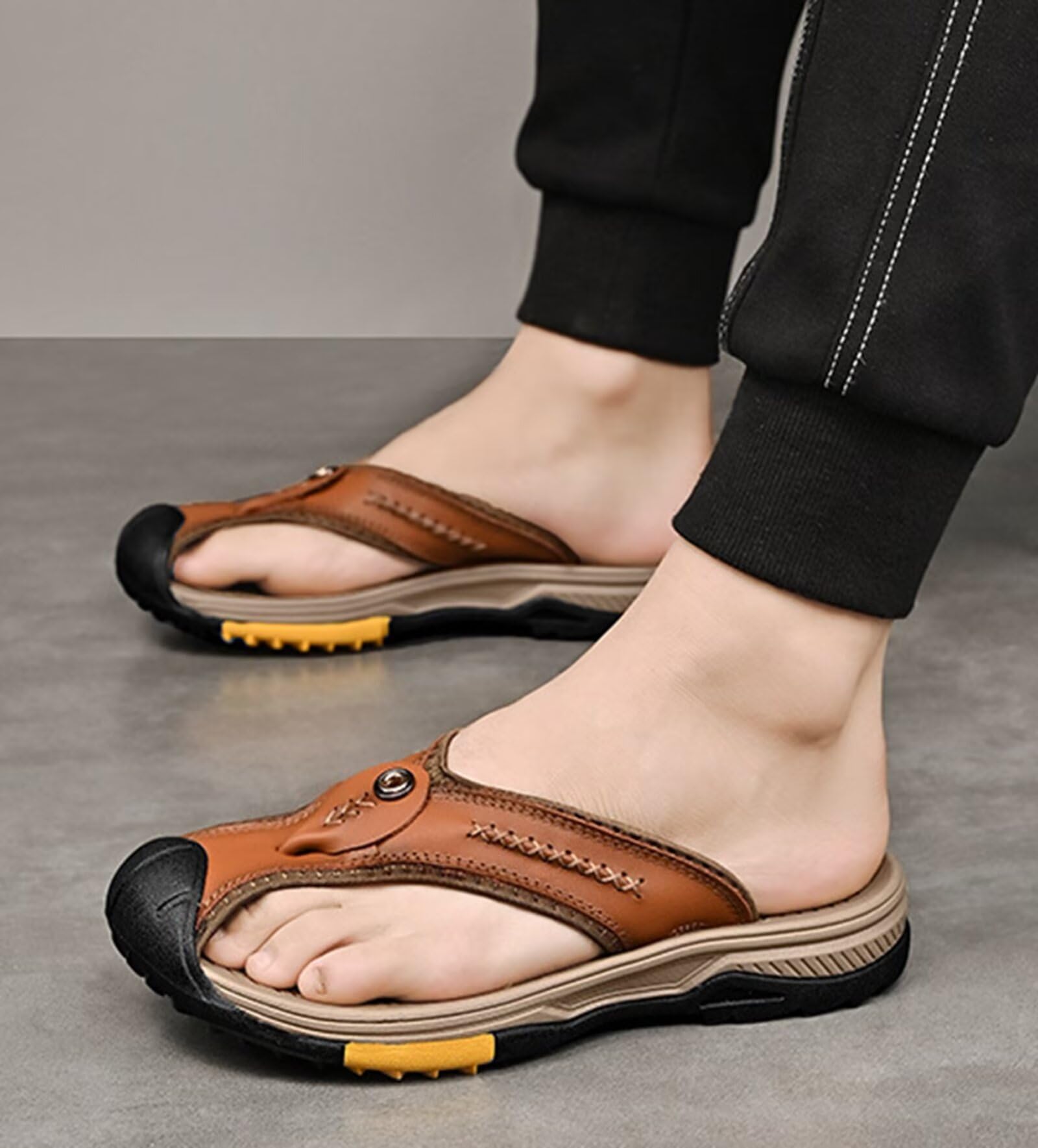 Rivccku Chanclas punta cerrada Hombre Sandalias Deportivo de Playa y Piscina Verano Zapatos Flip Flops Cuero Sandalia Atlética