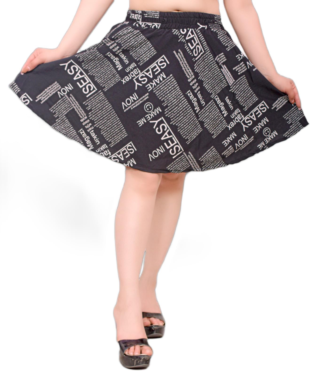 one amoreChic Monochrome Above Knee Flared Skirt with Numeric Print Black