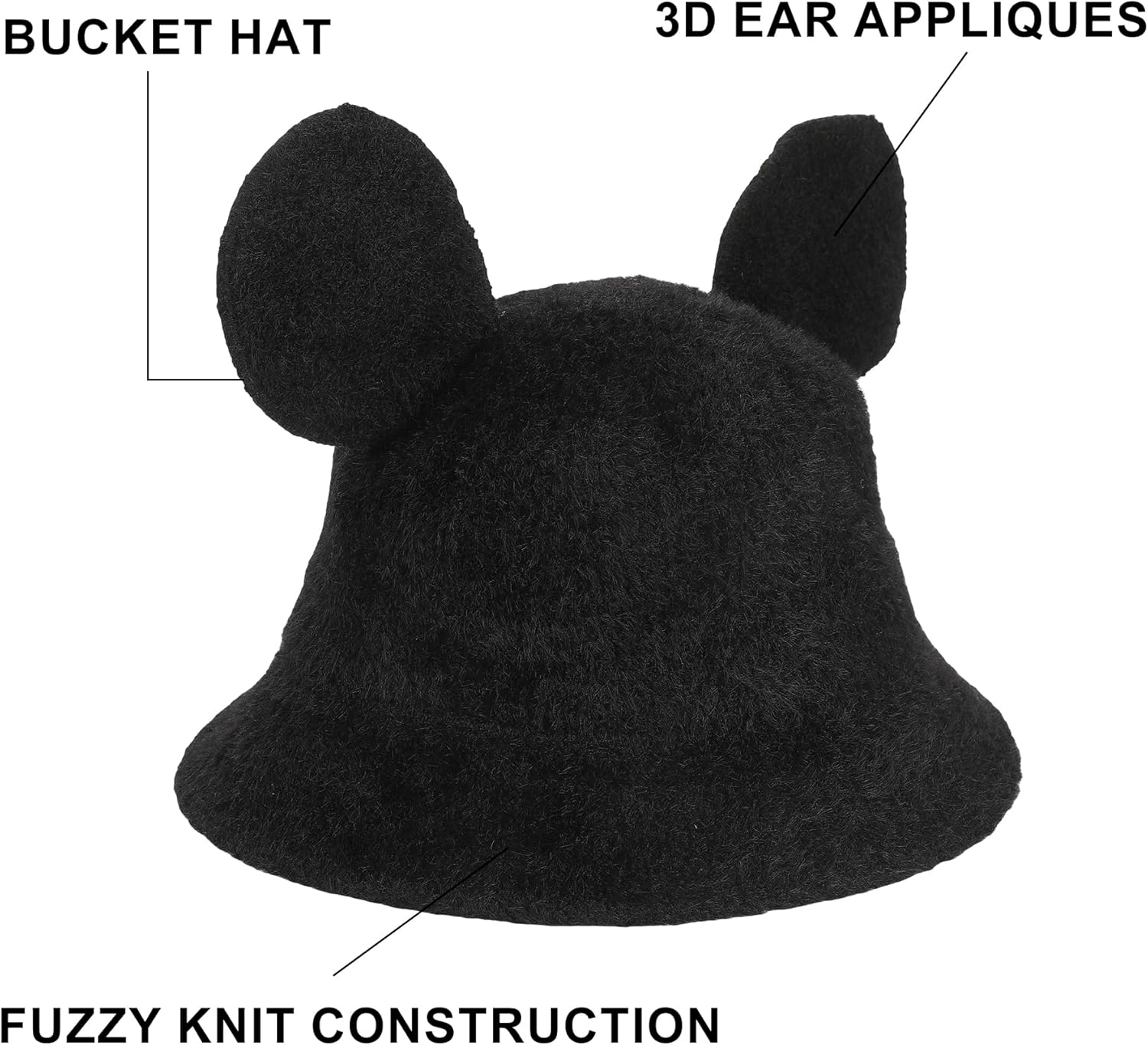 Mickey Mouse Fuzzy Knit with Foam Filled Ears On Bell Shape Bucket Hat - Image 2