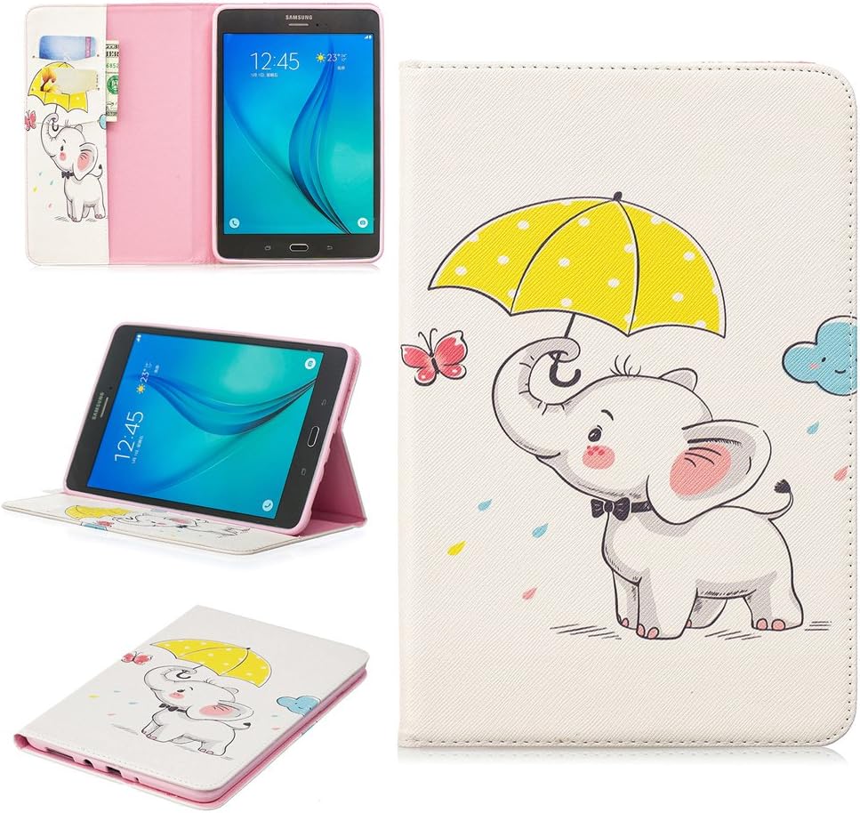 Case for Samsung Galaxy Tab A 8.0 Inch/SM-T350 PU Leather Case Elephant Umbrella Pattern Stent Function Holster Flip Cover for Galaxy Tab A 8.0 T350 Tablet PC