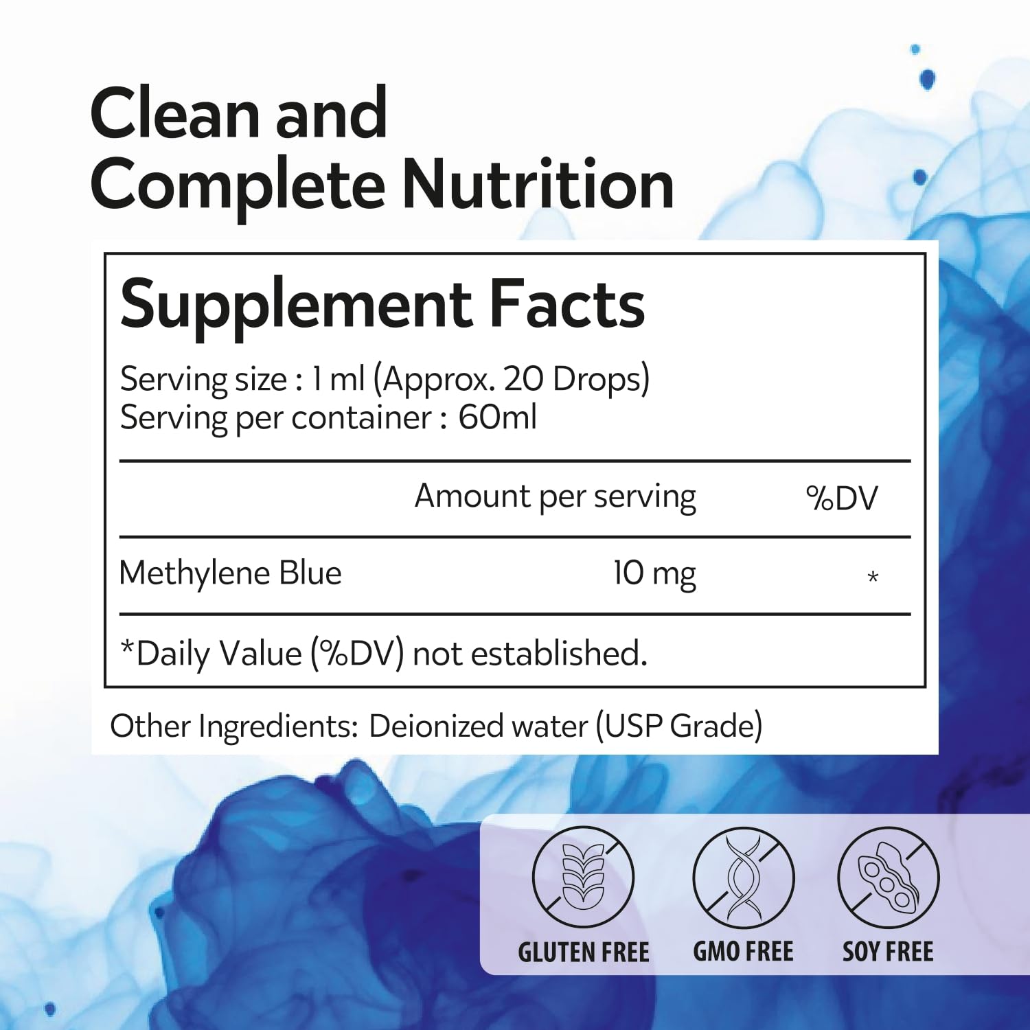 Methylene Blue Drops for Humans – 1% USP Grade Liquid Solution, 2.03oz (60ml) – No Alcohol, No Preservatives – Energy, Memory & Focus Support — Amazon image 2