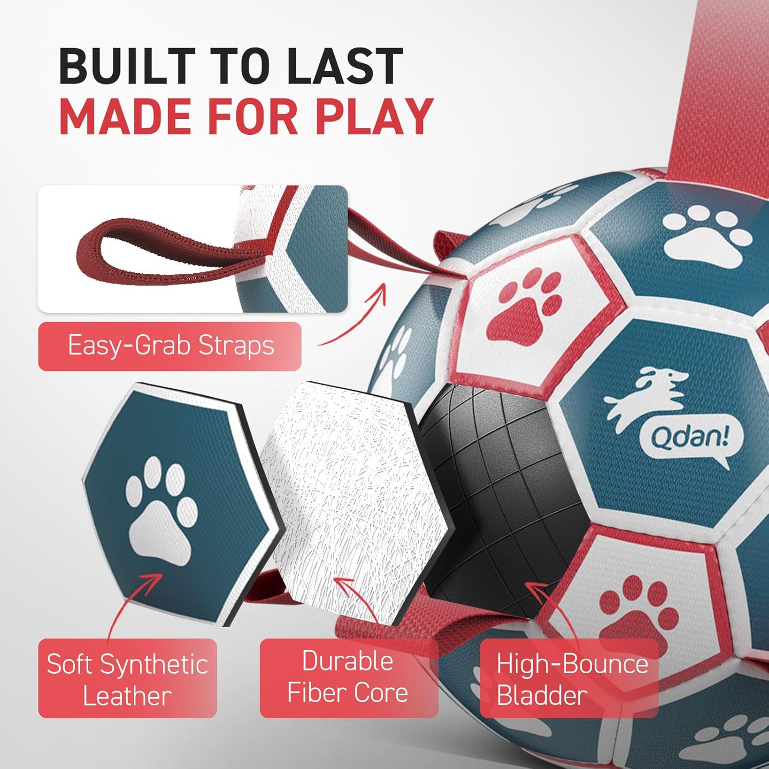 QDAN Extra Large Soccer Ball with Straps, Interactive Dog Toys for Tug of War, Puppy Birthday & Water Toy, Large Dog Balls - Blue & Red (9 Inch)