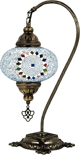 Miniatura 4 de Mosland Home Turkish Lamp Mosaic Table Lamps  Turkish Moroccan Lamp with Bronze Base  Handmade Swan Neck Tiffany Night Lamp  Mosaic Glass Bedside