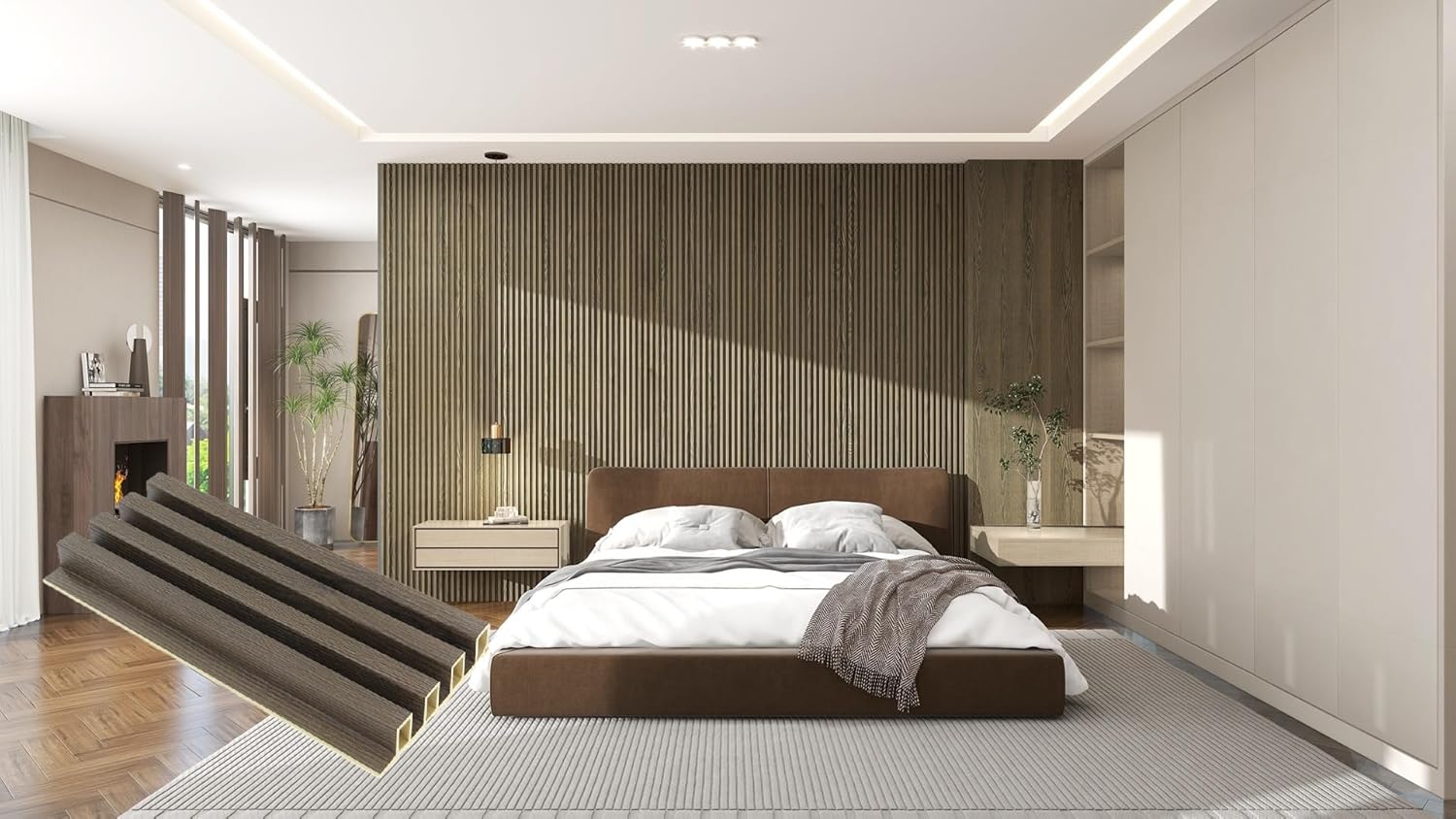 MyDecoSolutions Slat Wall Panel (Dark Walnut) Box of 8 Pieces, Each Piece 6" Wide x 90" Height by 1" Thick - Cover 30 sq/ft in Total