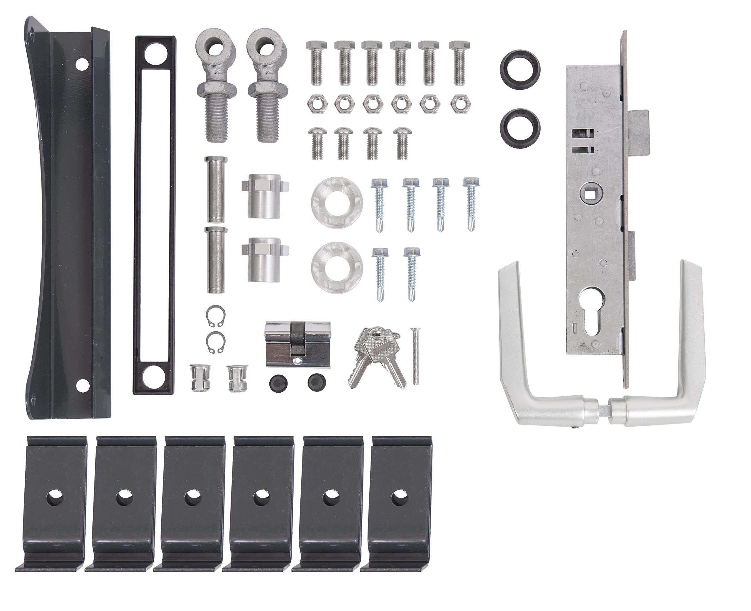 Alberts 678128 Juego de accesorios Flexo, para puerta sencilla, hasta 1200 mm de altura, acero bruto, galvanizado antracita plastificado RAL 7016