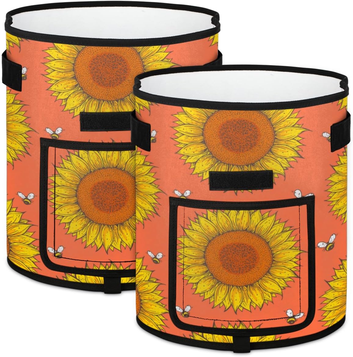 Mularoka 2-Pack 10 Gallon Potato Grow Bags Thickened Nonwoven Fabric Pots with Flap Harvest Window and Handles Sunflower Bees Aeration Fabric Pots for Tomato Vegetables Fruits