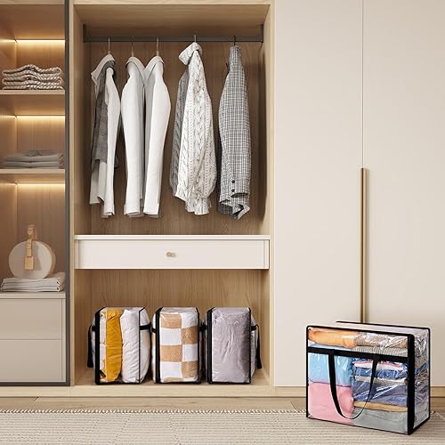 Miniatura 8 de Lifewit Paquete de 4 bolsas de almacenamiento de ropa transparentes, bolsas de almacenamiento de mantas de plástico de 40 litros, bolsas plegables